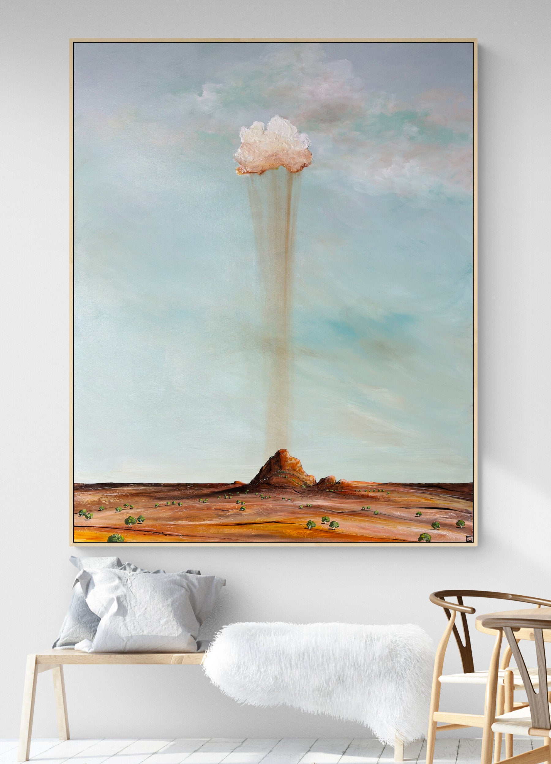 Earth's Whisper by Australian artist Tania Chanter, 120x150cm, acrylic on canvas, peaceful abstract  cloud - landscape. 