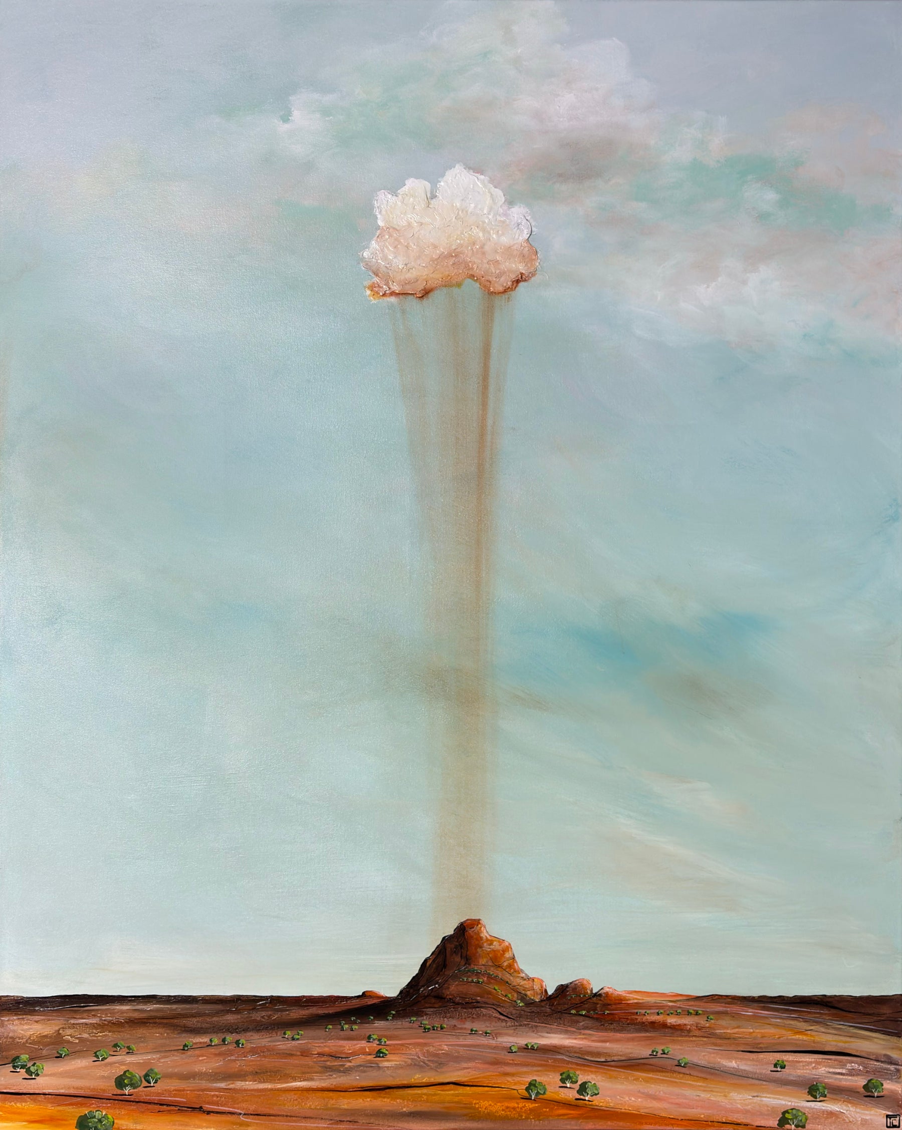 Earth's Whisper by Australian artist Tania Chanter, 120x150cm, acrylic on canvas, peaceful abstract  cloud - landscape. 