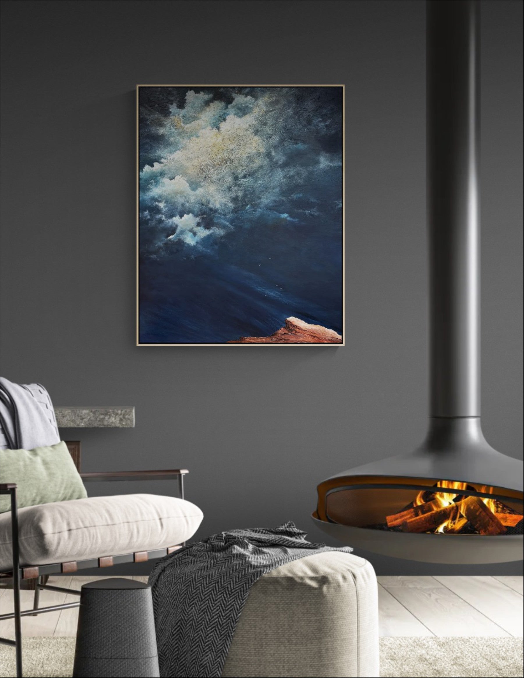 Five Lives In The Vast Silence by Australian artist Tania Chanter, 80x100cm, acrylic on canvas, moody, textured abstract cloudscape. Original, one-off, ready to hang.
