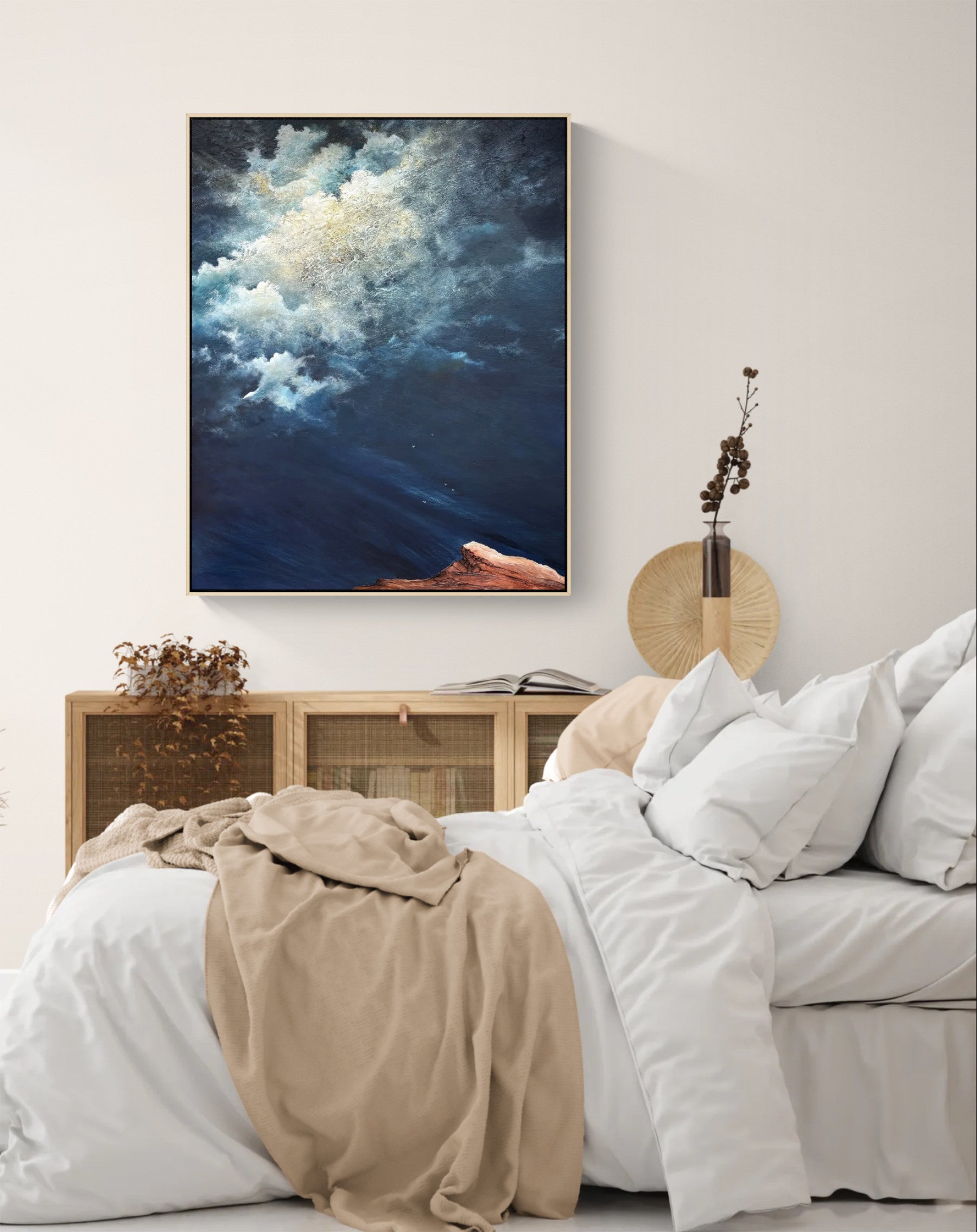 Five Lives In The Vast Silence by Australian artist Tania Chanter, 80x100cm, acrylic on canvas, moody, textured abstract cloudscape. Original, one-off, ready to hang.