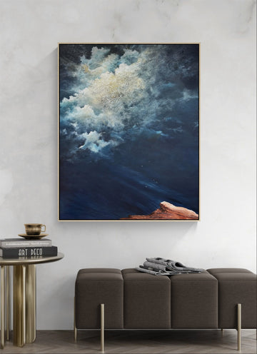 Five Lives In The Vast Silence by Australian artist Tania Chanter, 80x100cm, acrylic on canvas, moody, textured abstract cloudscape. Original, one-off, ready to hang.