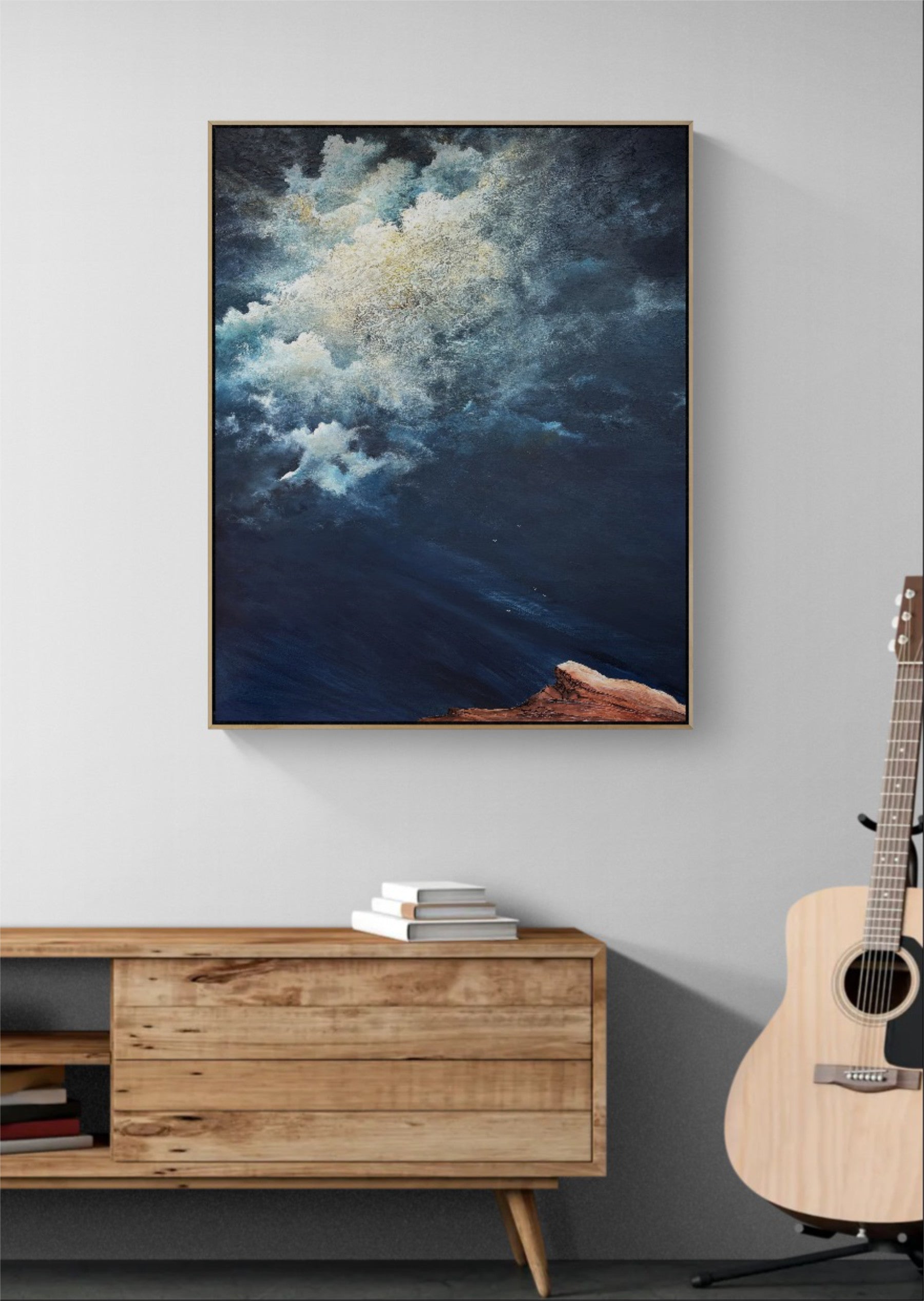 Five Lives In The Vast Silence by Australian artist Tania Chanter, 80x100cm, acrylic on canvas, moody, textured abstract cloudscape. Original, one-off, ready to hang.