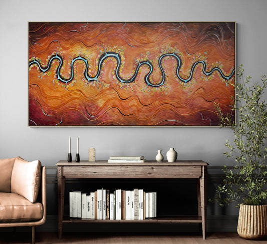 Gentle Contours Of Time by Australian artist Tania Chanter, 180x90cm, original, acrylic on canvas, abstract aerial landscape.
