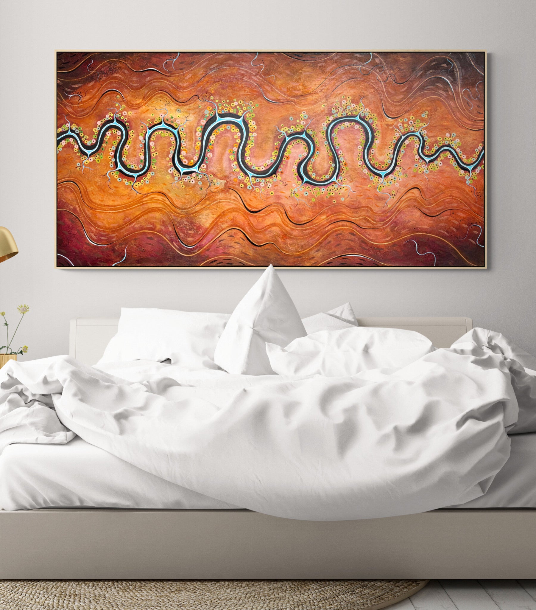 Gentle Contours Of Time by Australian artist Tania Chanter, 180x90cm, original, acrylic on canvas, abstract aerial landscape.
