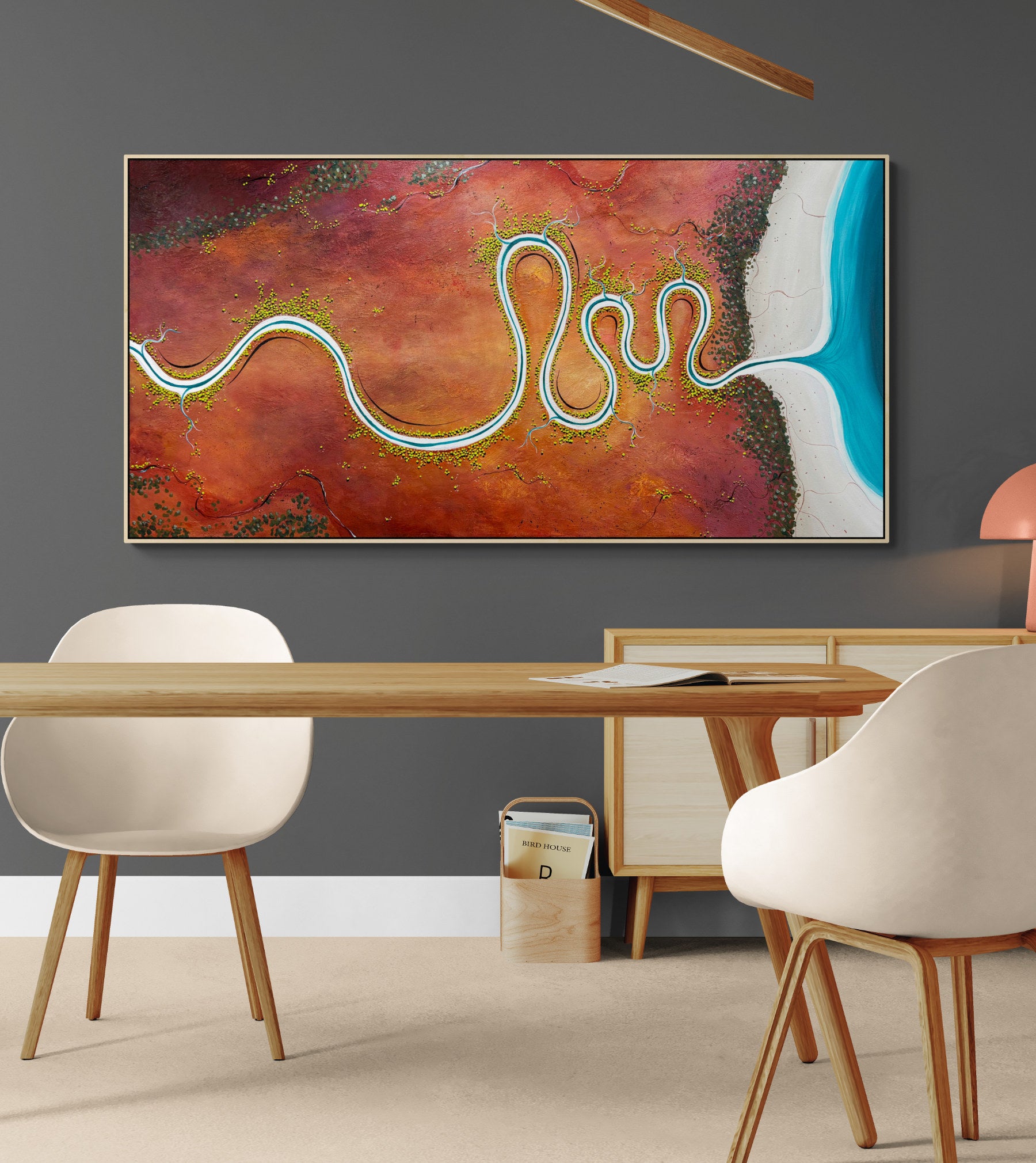 Homeward Bound by Australian artist Tania Chanter, acrylic on canvas, 180x90cm, original textured abstract landscape, aerial.