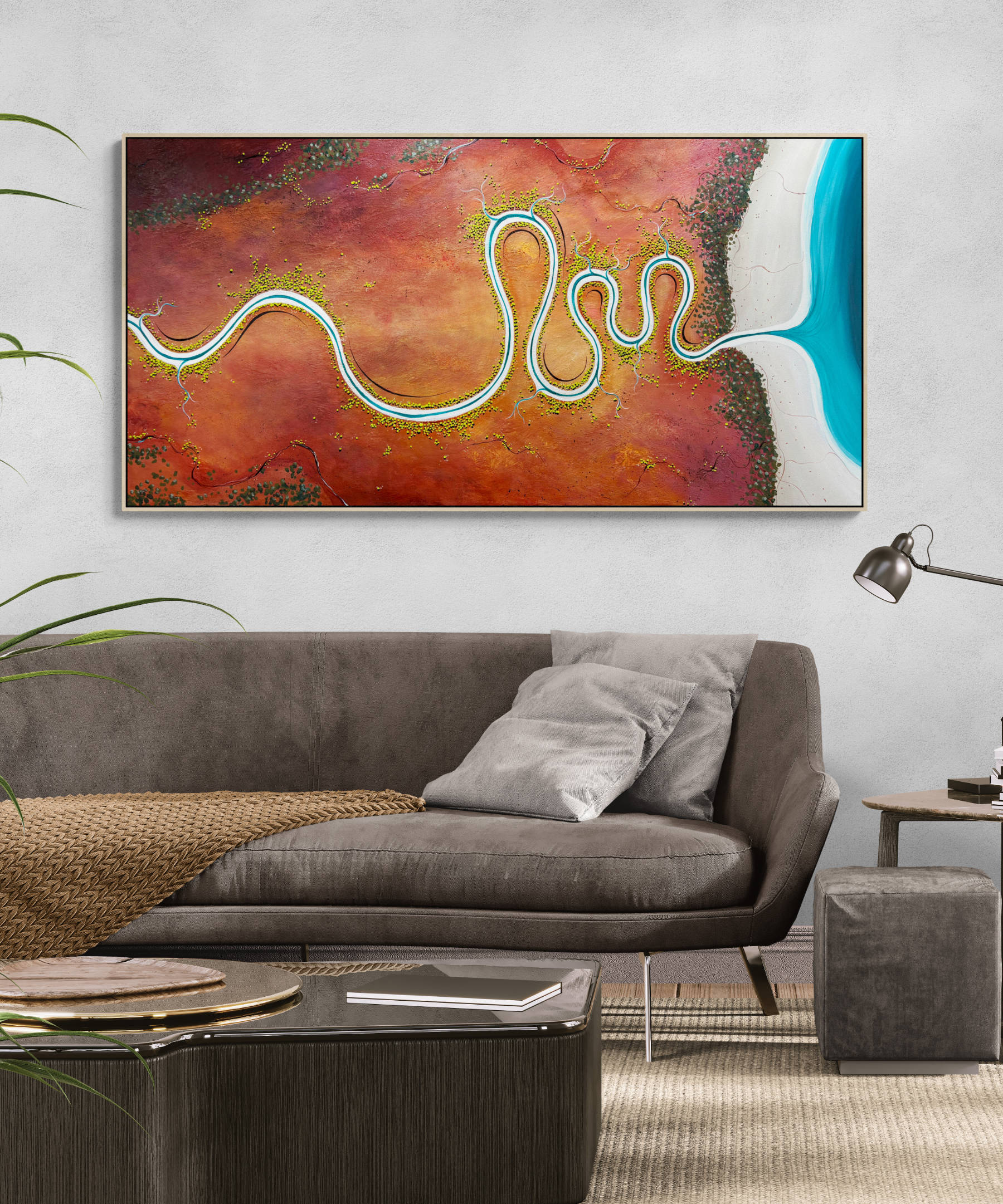 Homeward Bound by Australian artist Tania Chanter, acrylic on canvas, 180x90cm, original textured abstract landscape, aerial.