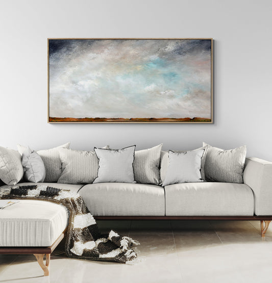 Hope above the horizon by Australian artist Tania Chanter, 180x90cm, original, acrylic on canvas, textured abstract landscape painting.