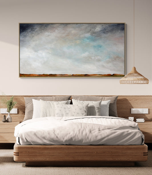 Hope above the horizon by Australian artist Tania Chanter, 180x90cm, original, acrylic on canvas, textured abstract landscape painting.