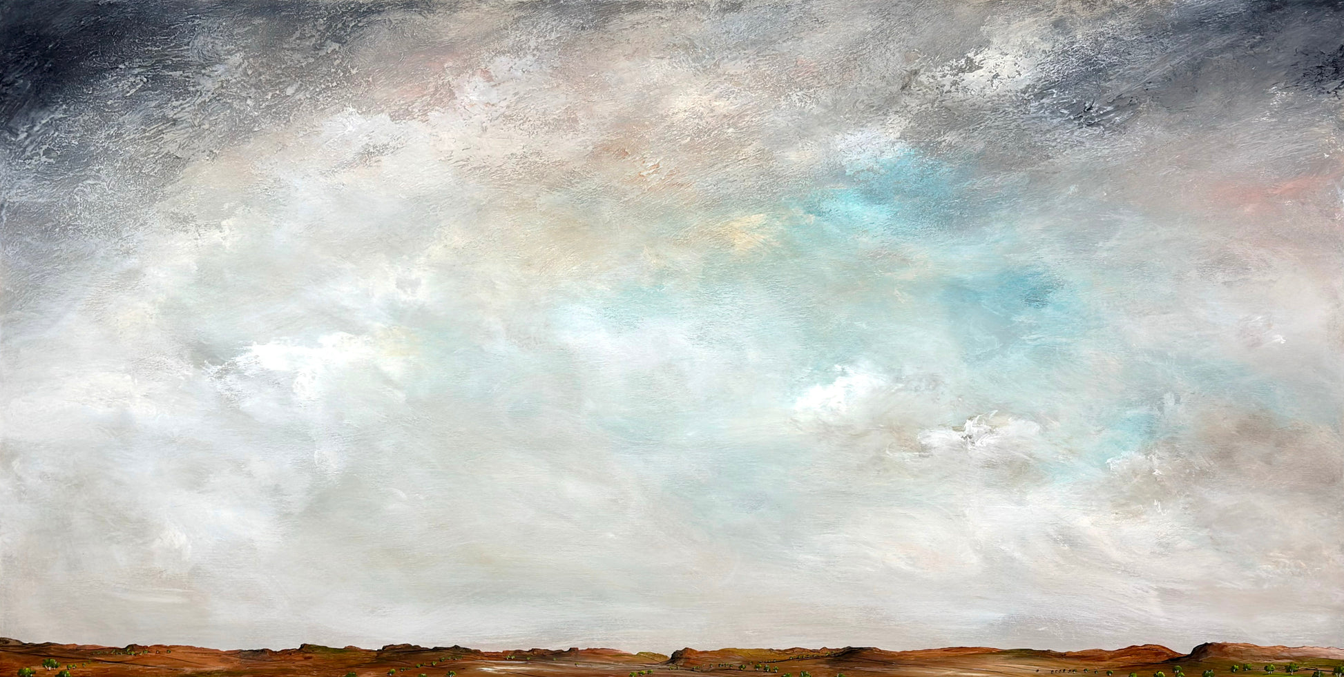 Hope above the horizon by Australian artist Tania Chanter, 180x90cm, original, acrylic on canvas, textured abstract landscape painting.