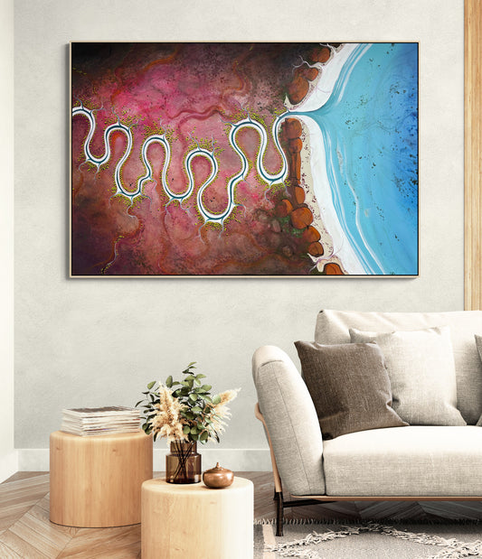 In The Shroud Of Time by Tania Chanter, 180x120cm, acrylic on canvas, aerial landscape.