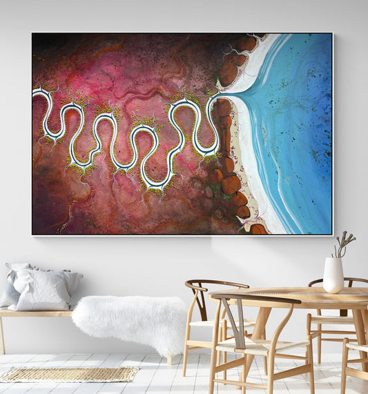 In The Shroud Of Time by Tania Chanter, 180x120cm, acrylic on canvas, aerial landscape.