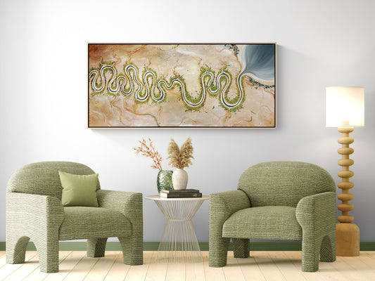 Modern contemporary textured aerial abstract landscape by Australian artist Tania Chanter, original, one-off, 160x70cm, acrylic on canvas.