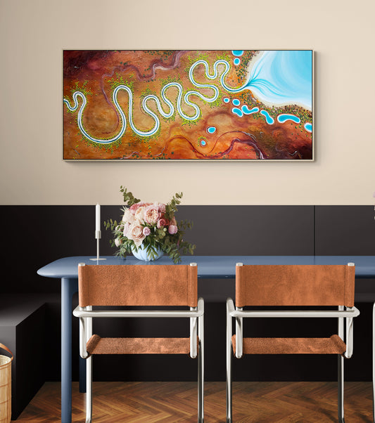 Original abstract aerial landscape by Tania Chanter, Lines Of Time, 160x70cm
