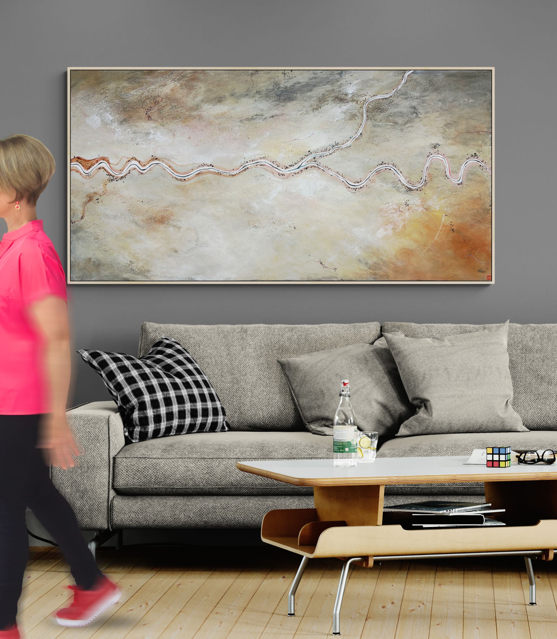 Meandering Desert Rose by Australian artist Tania Chanter, acrylic on canvas, 180x90cm, textured abstract aerial landscape. 