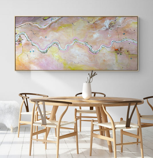 Memories Lightly Kept by Australian artist Tania Chanter, 160x70cm, acrylic on canvas, original abstract aerial landscape. 