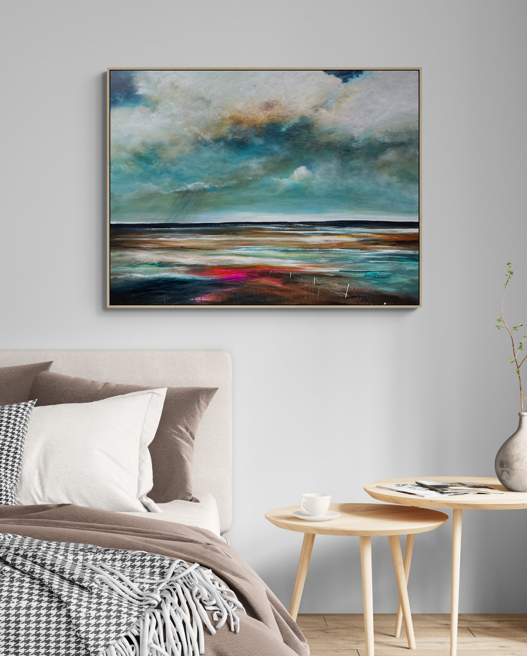 Mist and Memory by Tania Chanter, a moody abstract landscape, 120x90cm, acrylic on canvas.