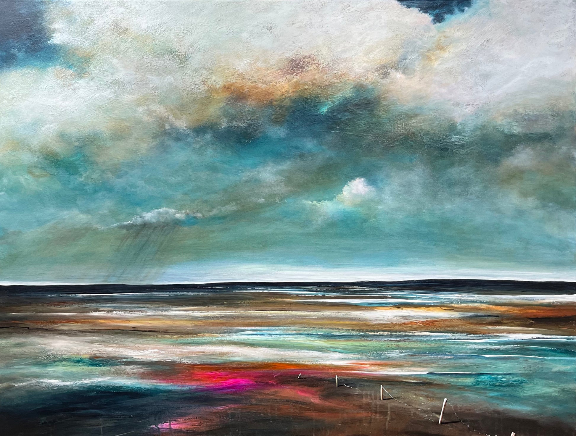 Mist and Memory by Tania Chanter, a moody abstract landscape, 120x90cm, acrylic on canvas.