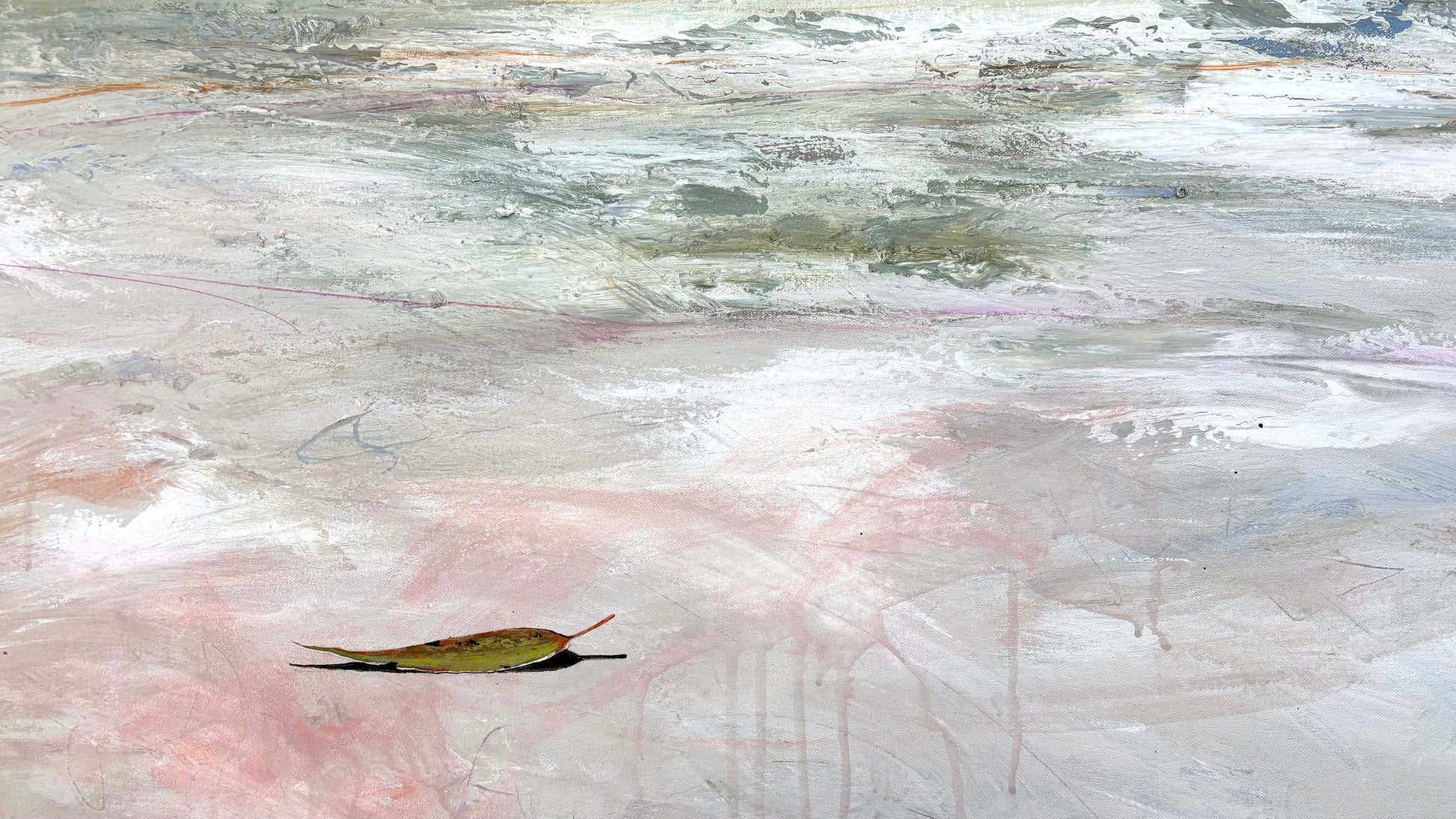 Morning Finds You by Australian artist Tania Chanter, 160x70cm, acrylic on canvas, abstract textured seascape. 