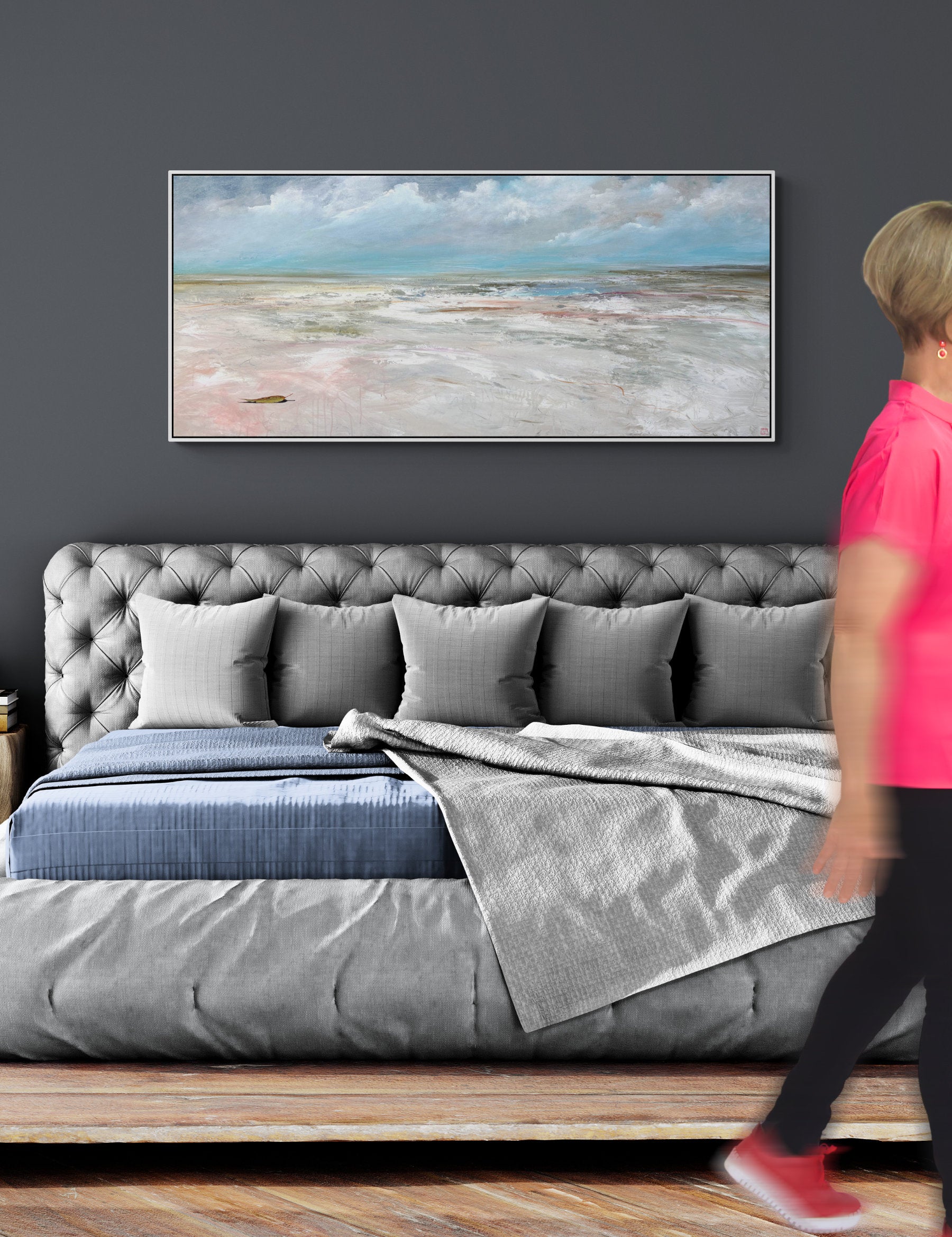 Morning Finds You by Australian artist Tania Chanter, 160x70cm, acrylic on canvas, abstract textured seascape. 