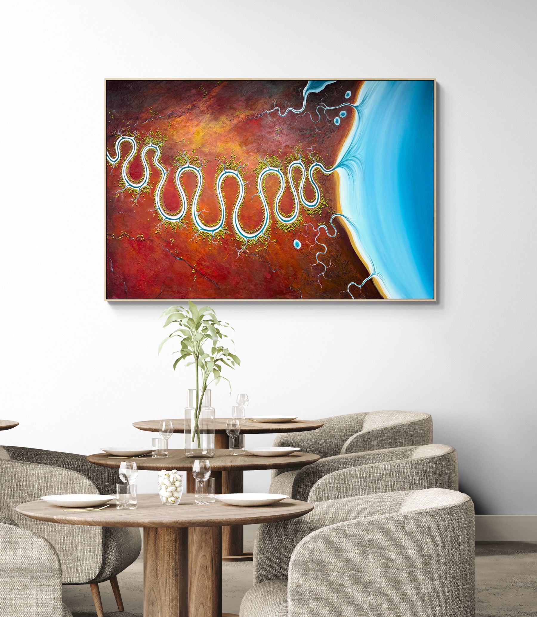 Original, aerial abstract landscape painting; Of Fire, Clay and Time by Australian artist Tania Chanter. Acrylic on canvas, 180x120cm.