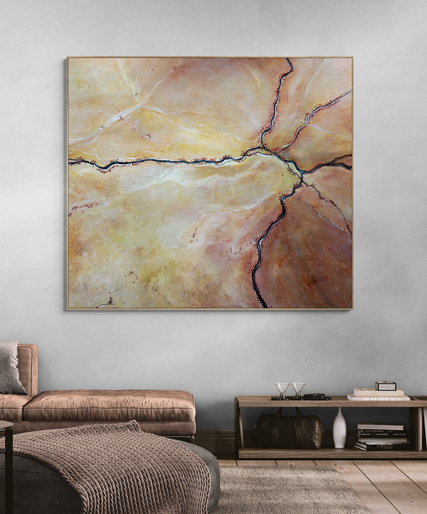 Paths Cut By Time by Australian artist Tania Chanter. Original, acrylic on canvas, 180x160cm, textured abstract aerial landscape. 