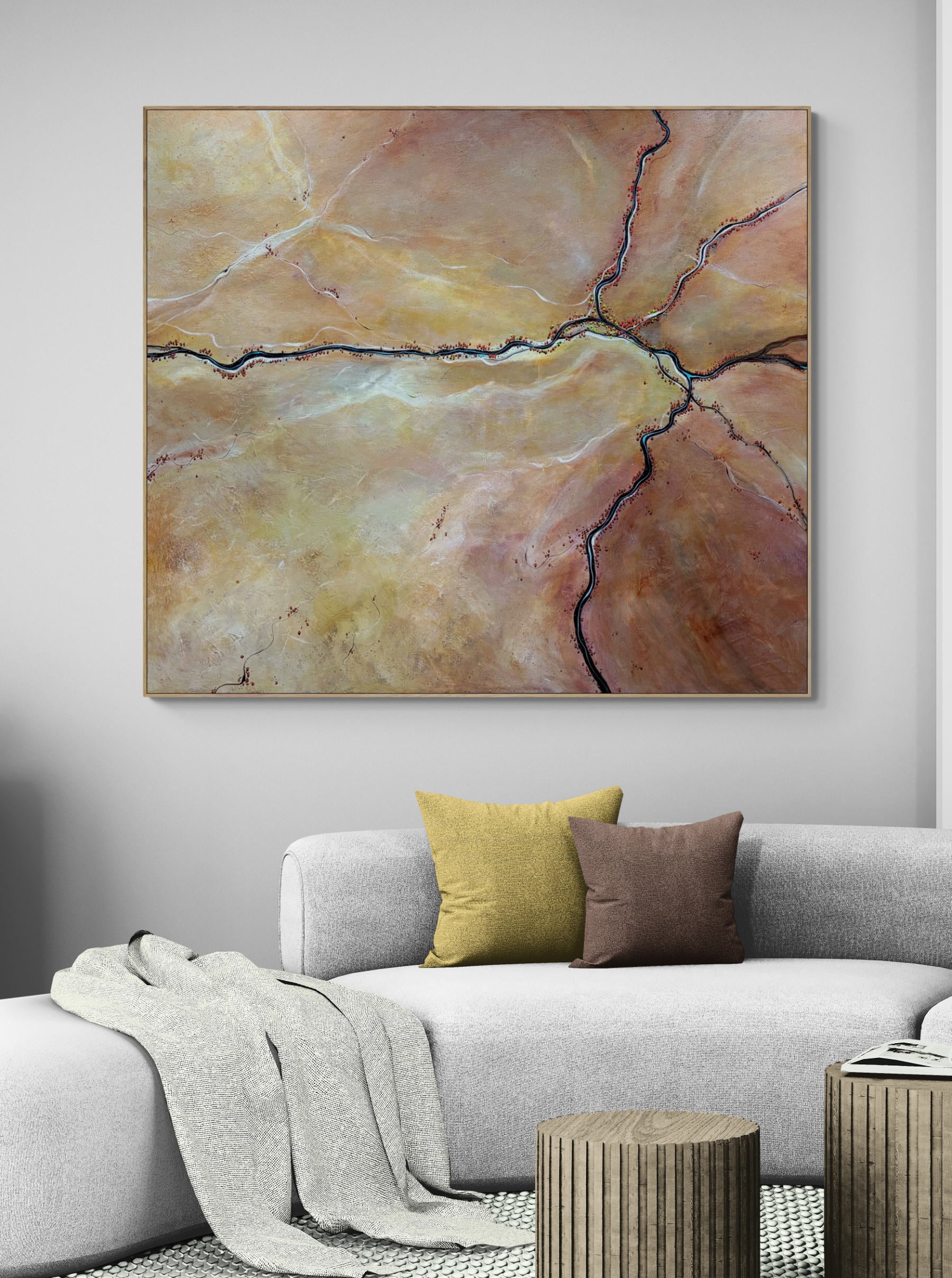 Paths Cut By Time by Australian artist Tania Chanter. Original, acrylic on canvas, 180x160cm, textured abstract aerial landscape. 