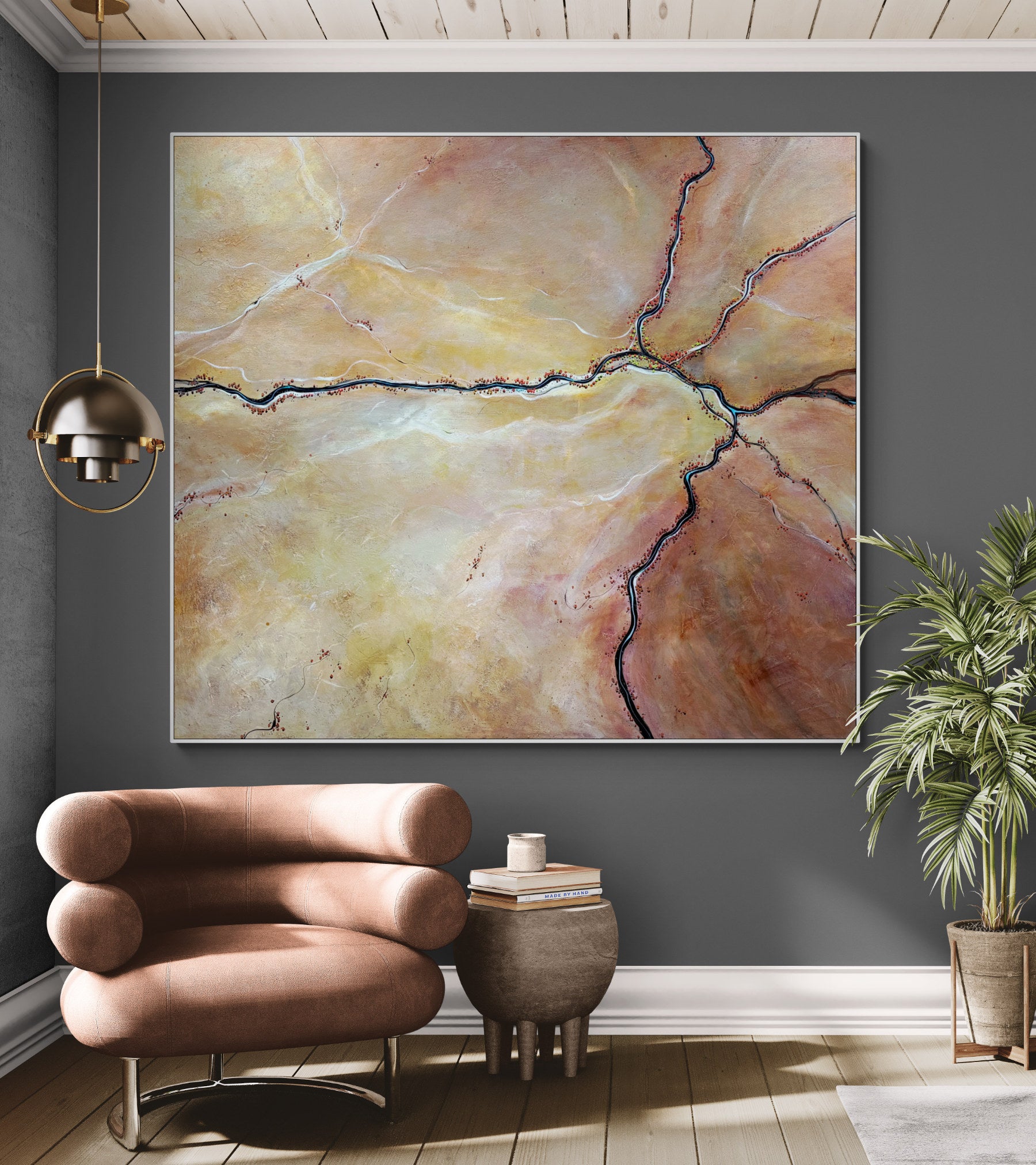 Paths Cut By Time by Australian artist Tania Chanter. Original, acrylic on canvas, 180x160cm, textured abstract aerial landscape. 
