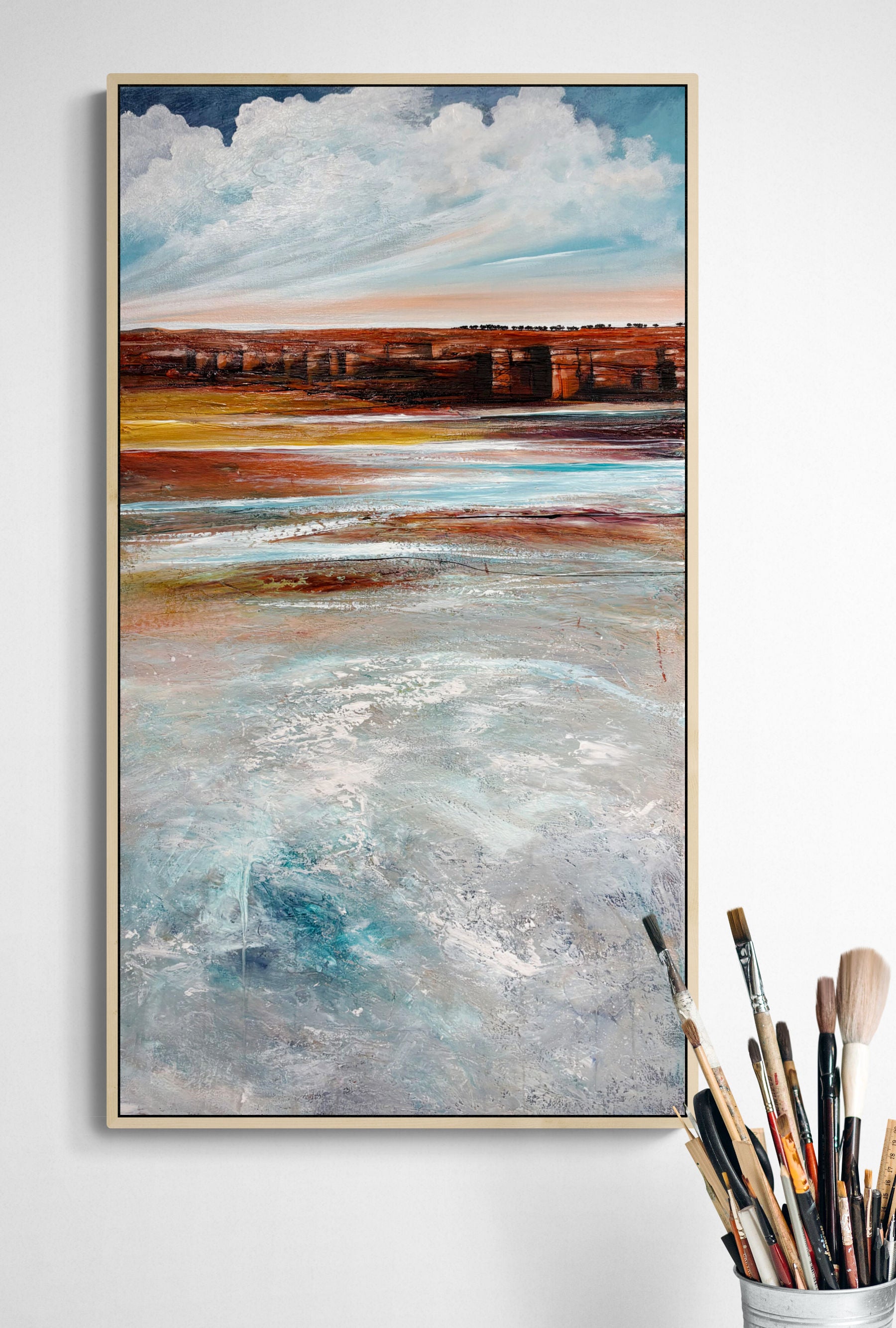 Quiet Memories by Australian artist Tania Chanter, 50x90cm, acrylic on canvas, original, abstract seascape painting.