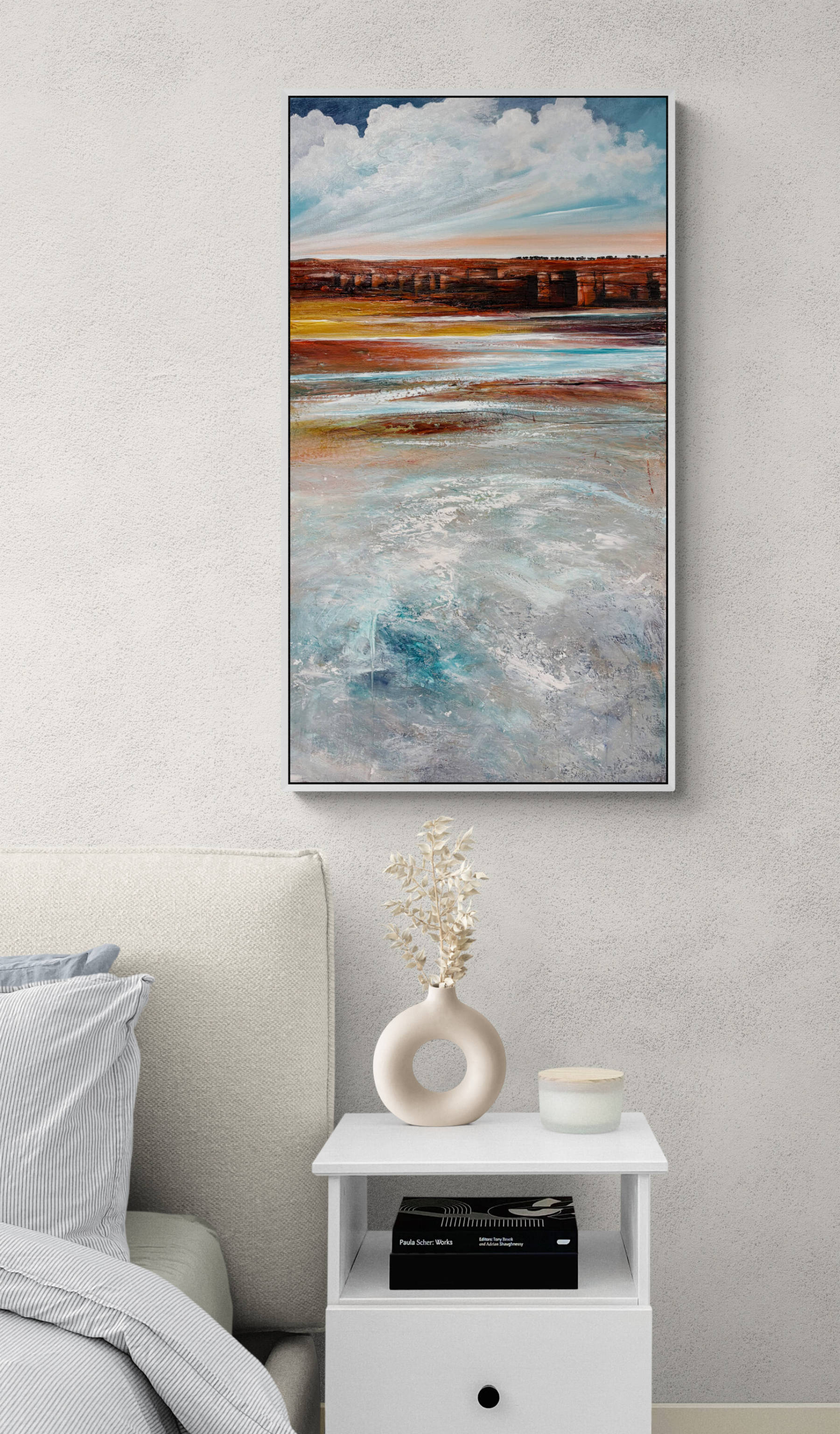 Quiet Memories by Australian artist Tania Chanter, 50x90cm, acrylic on canvas, original, abstract seascape painting.