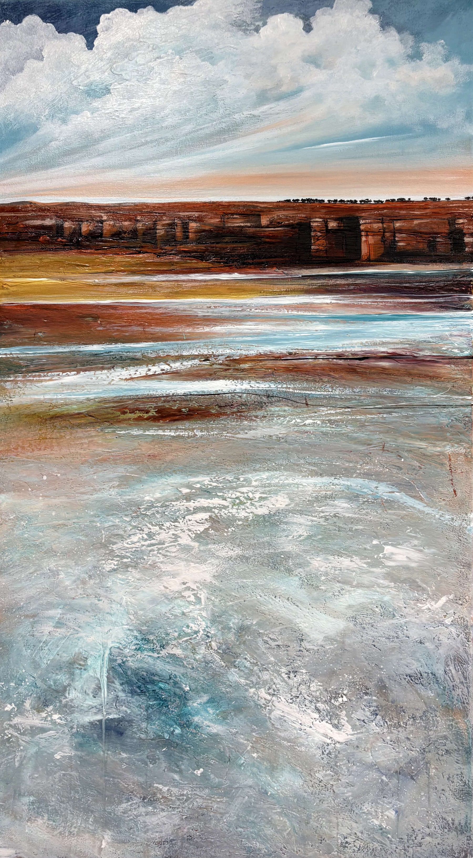 Quiet Memories by Australian artist Tania Chanter, 50x90cm, acrylic on canvas, original, abstract seascape painting.