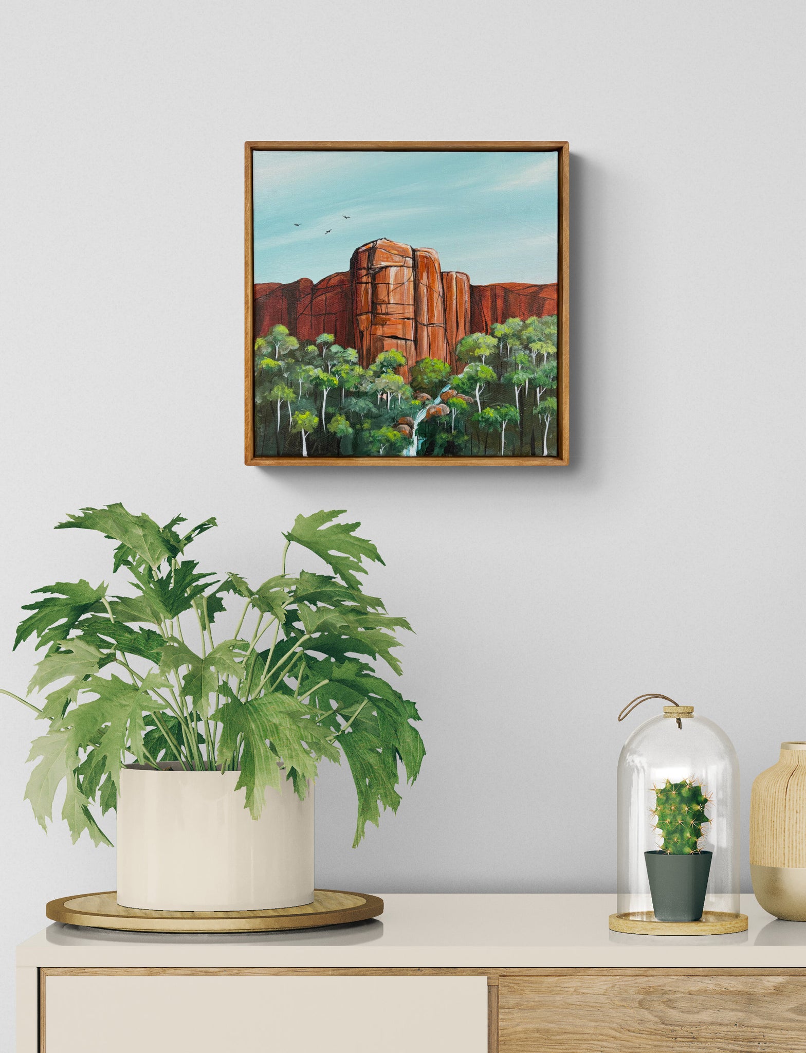 Red Rock Sanctuary is an abstract landscape by Australian artist Tania Chanter, 32x32cm, acrylic on canvas.