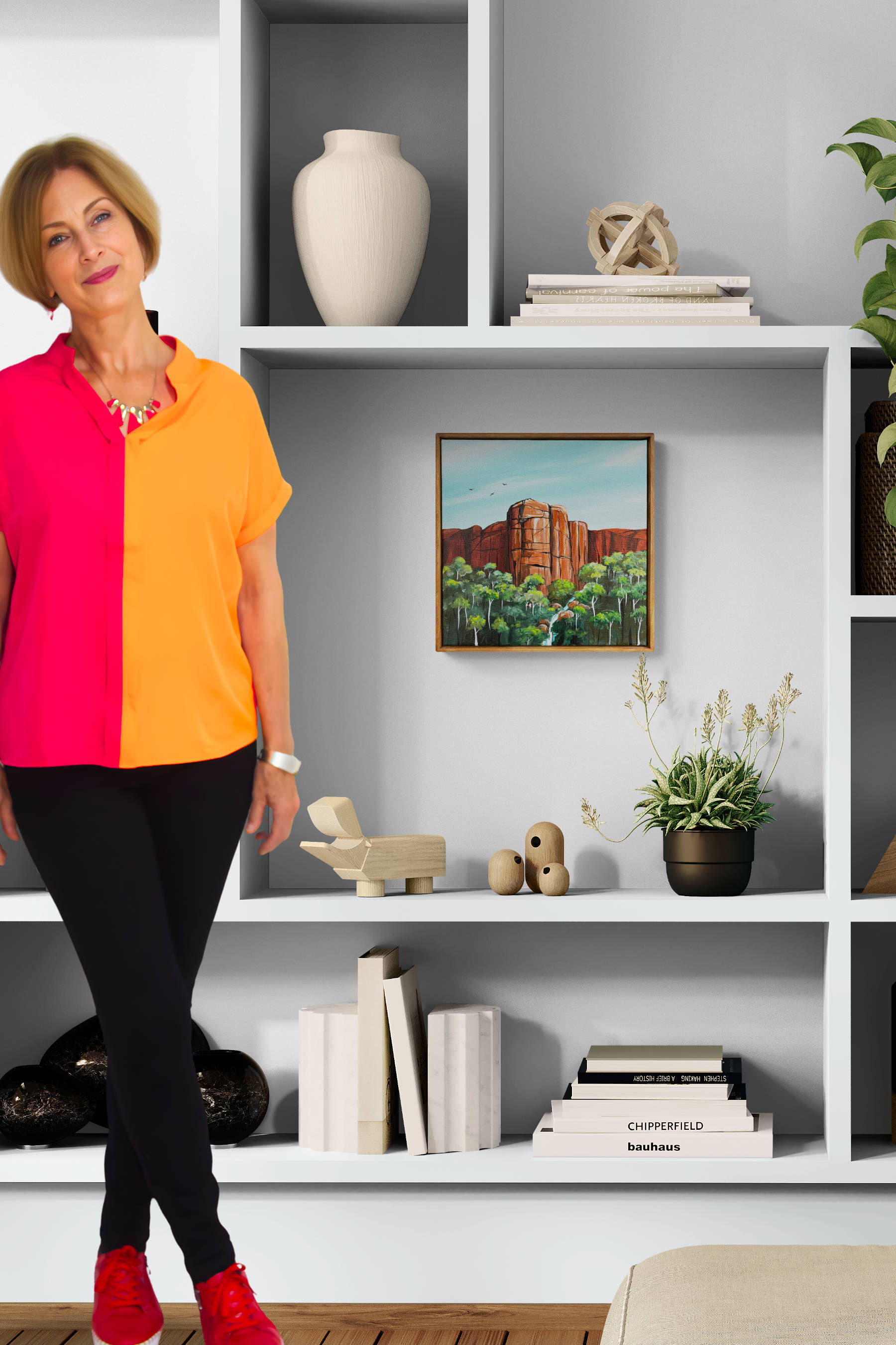 Red Rock Sanctuary is an abstract landscape by Australian artist Tania Chanter, 32x32cm, acrylic on canvas.