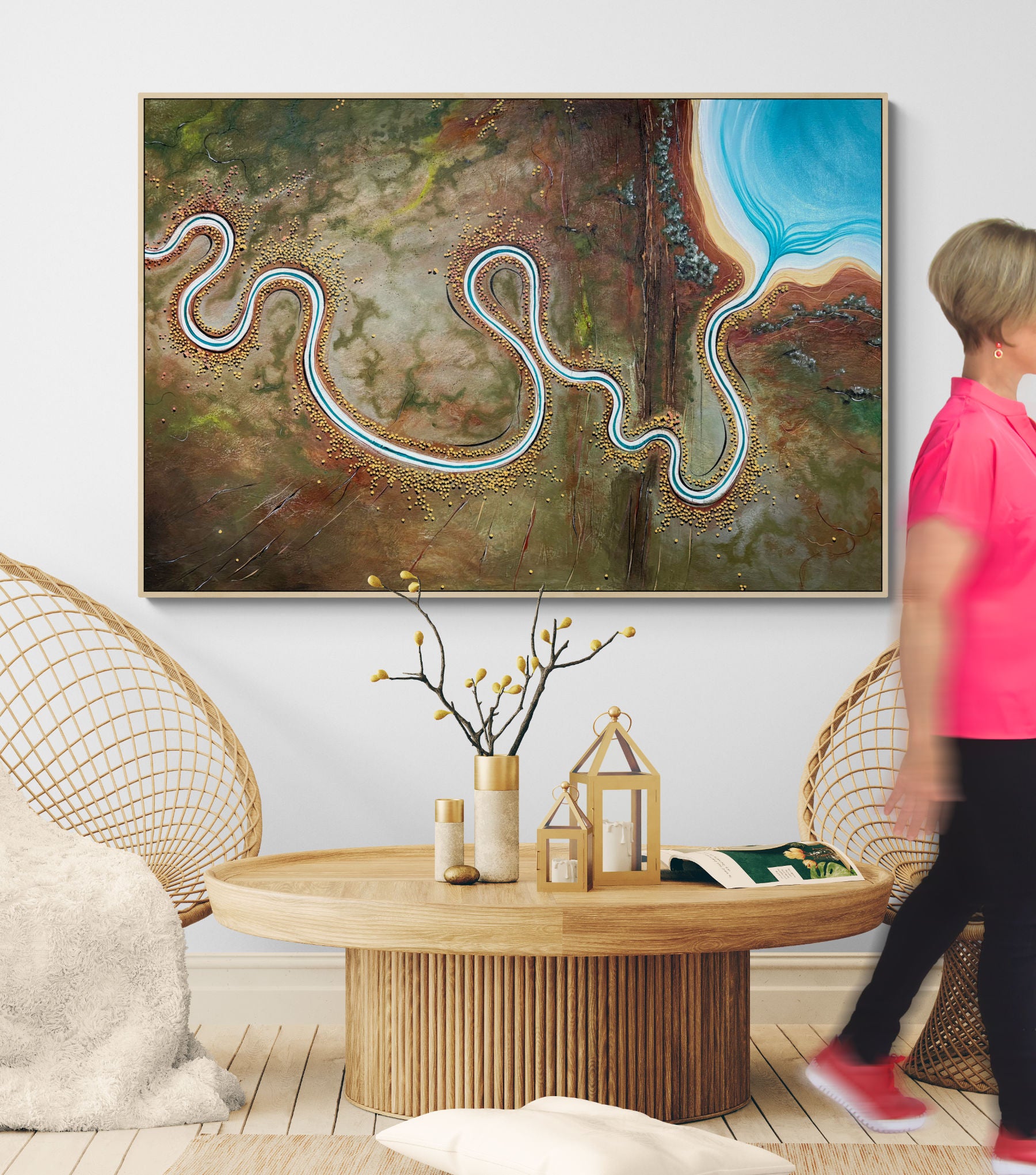 Ridges Of The Turning River by Australian artist Tania Chanter, 150x100cm, acrylic on canvas, abstract textured aerial landscape. 