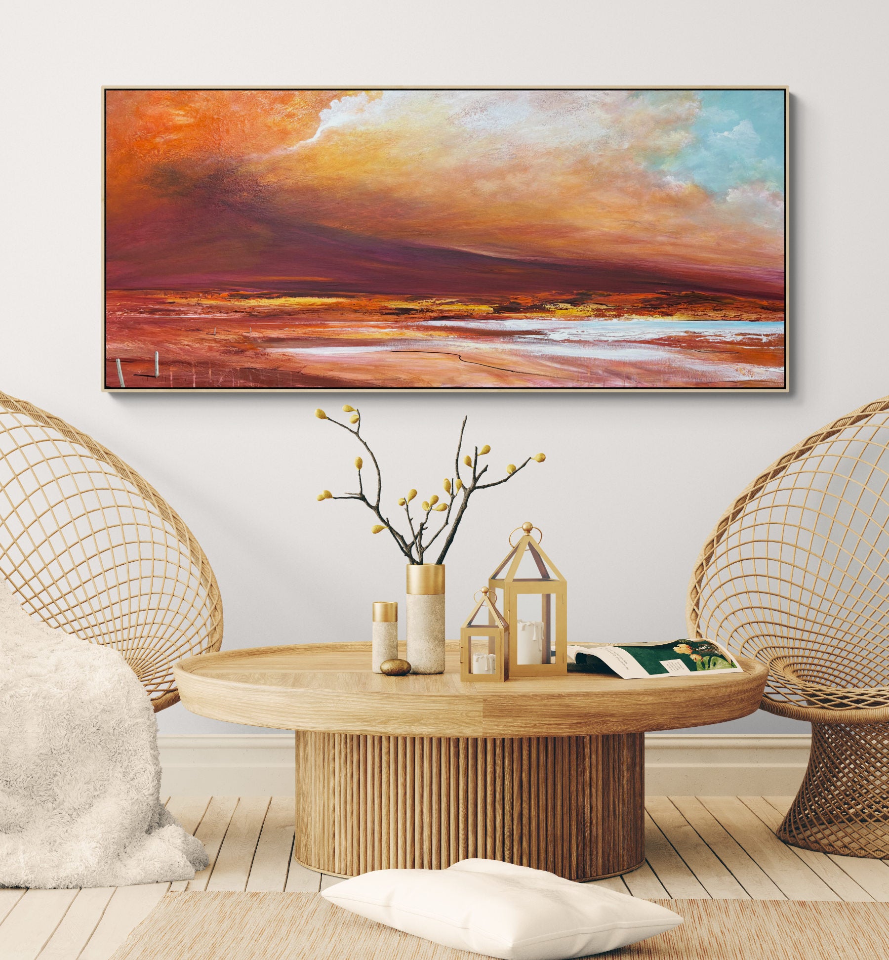Salt Lake Sunset by Australian artist Tania Chanter, 160x70cm, acrylic on canvas, moody, textured, abstract seascape painting.