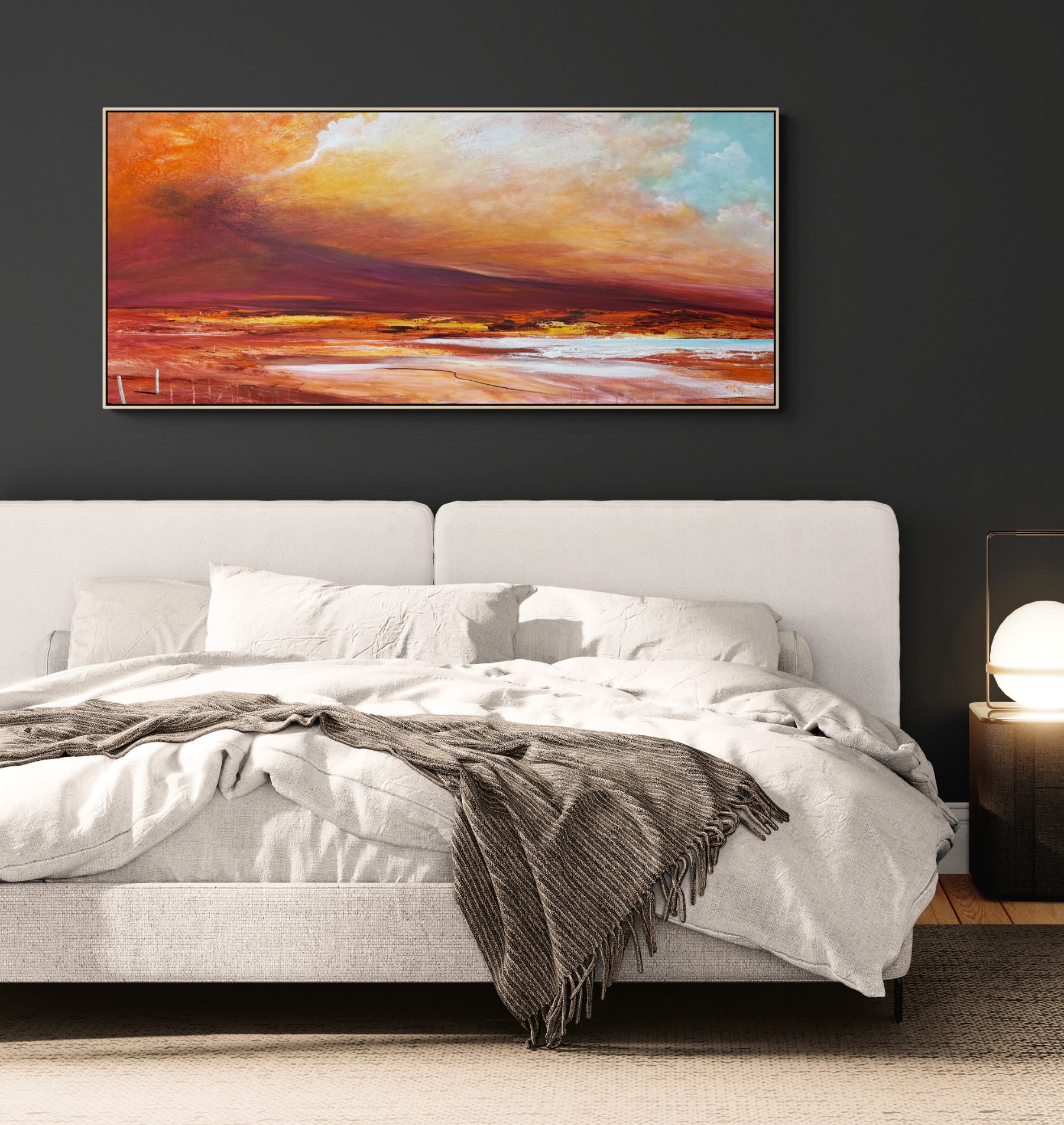Salt Lake Sunset by Australian artist Tania Chanter, 160x70cm, acrylic on canvas, moody, textured, abstract seascape painting.