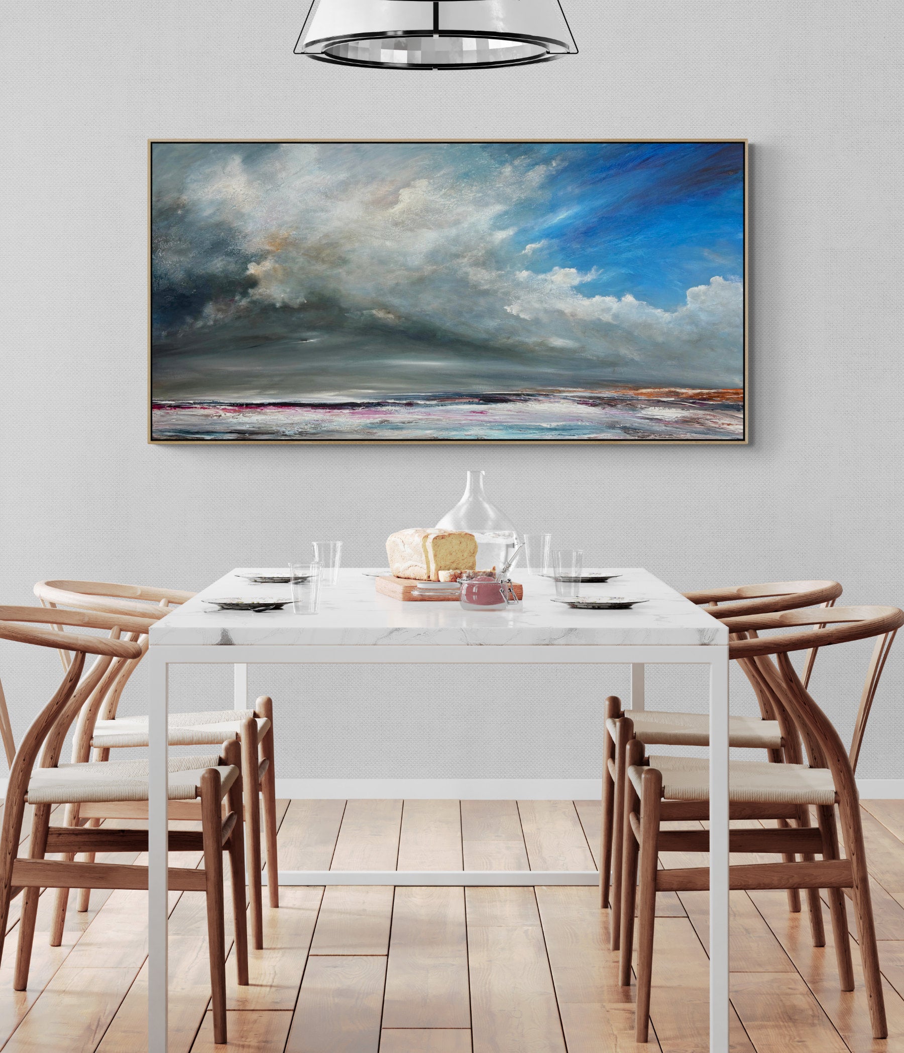 Shifting Tides of Light is an original acrylic on canvas abstract seascape by Tania Chanter, 180x90cm.