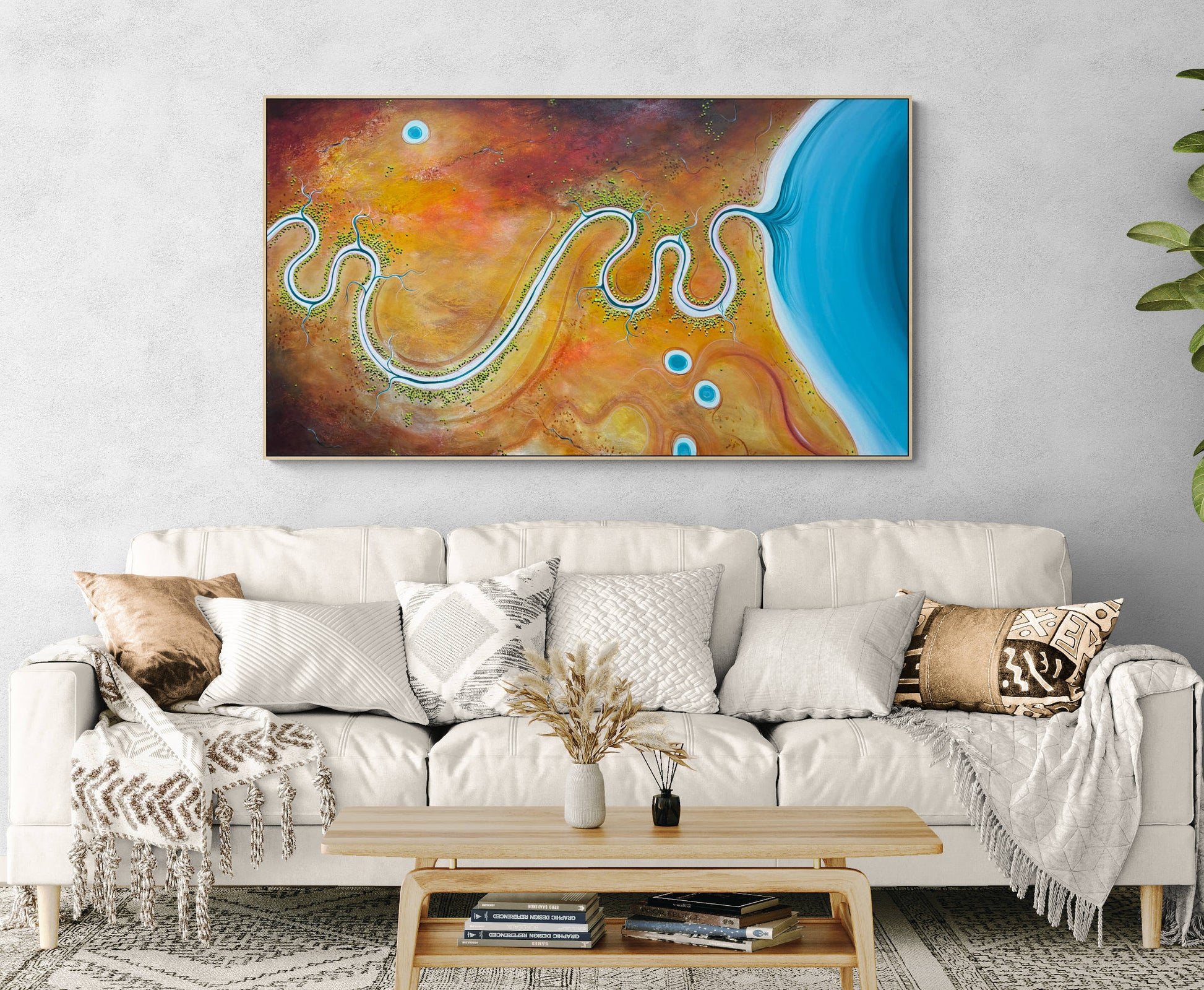 Sunshine and Memories by Australian artist Tania Chanter, acrylic on canvas, 180x100cm, textured aerial abstract landscape.