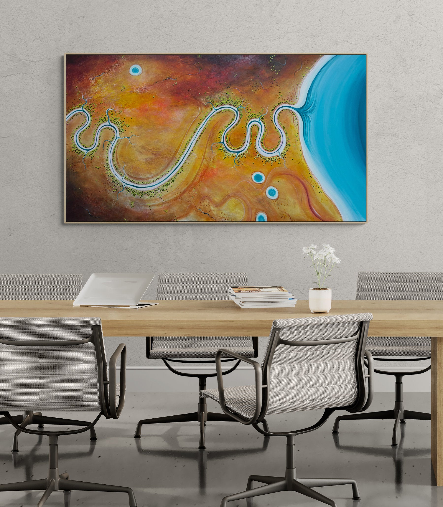 Sunshine and Memories by Australian artist Tania Chanter, acrylic on canvas, 180x100cm, textured aerial abstract landscape.