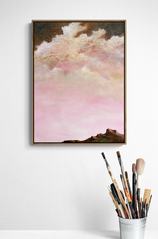 Soft Hours by Australian artist Tania Chanter, 45x60cm, original, acrylic on canvas. textured abstract cloudscape.