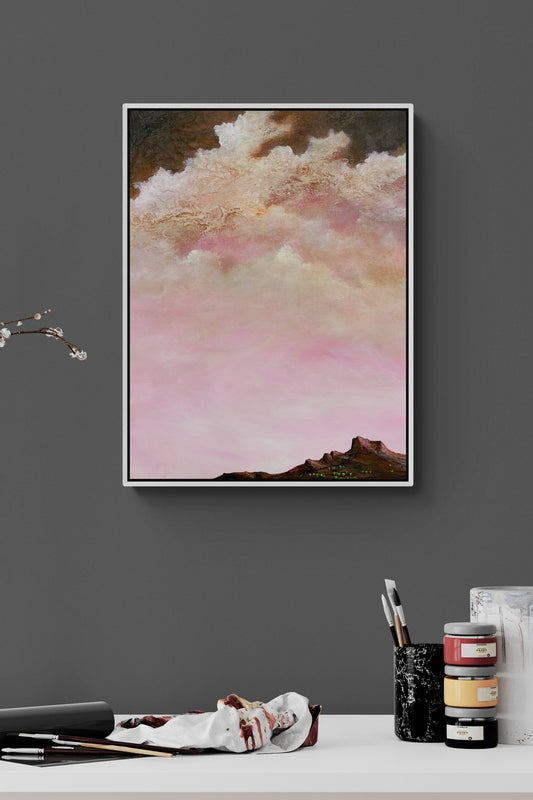 Soft Hours by Australian artist Tania Chanter, 45x60cm, original, acrylic on canvas. textured abstract cloudscape.