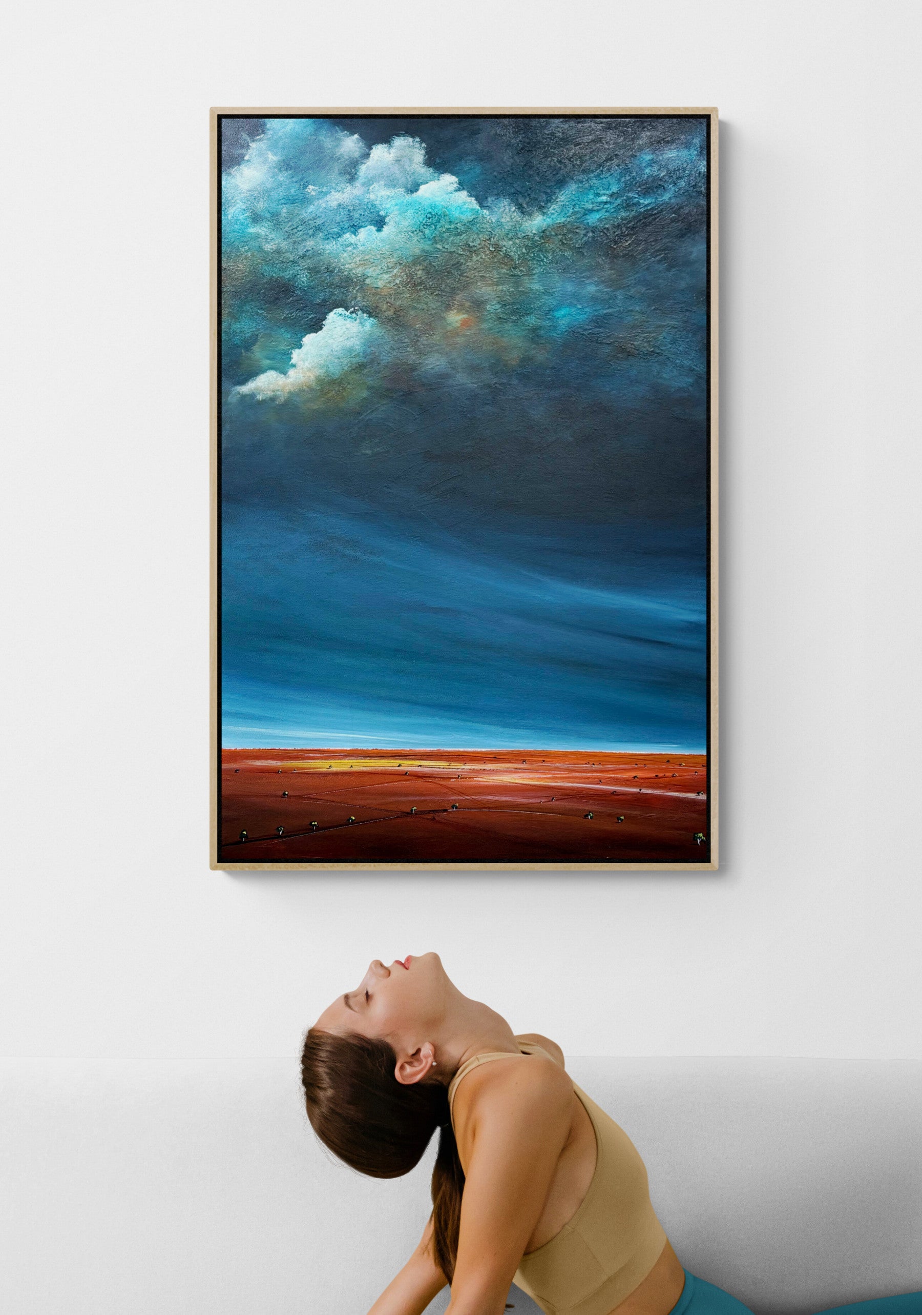 Sunrise Before the Storm by Tania Chanter, is an original moody abstract cloudscape 61x91cm, acrylic on canvas.