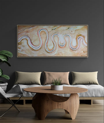 Tapestry Of Earth, modern contemporary aerial landscape by Tania Chanter, 160x70cm, acrylic on canvas., ready to hang.