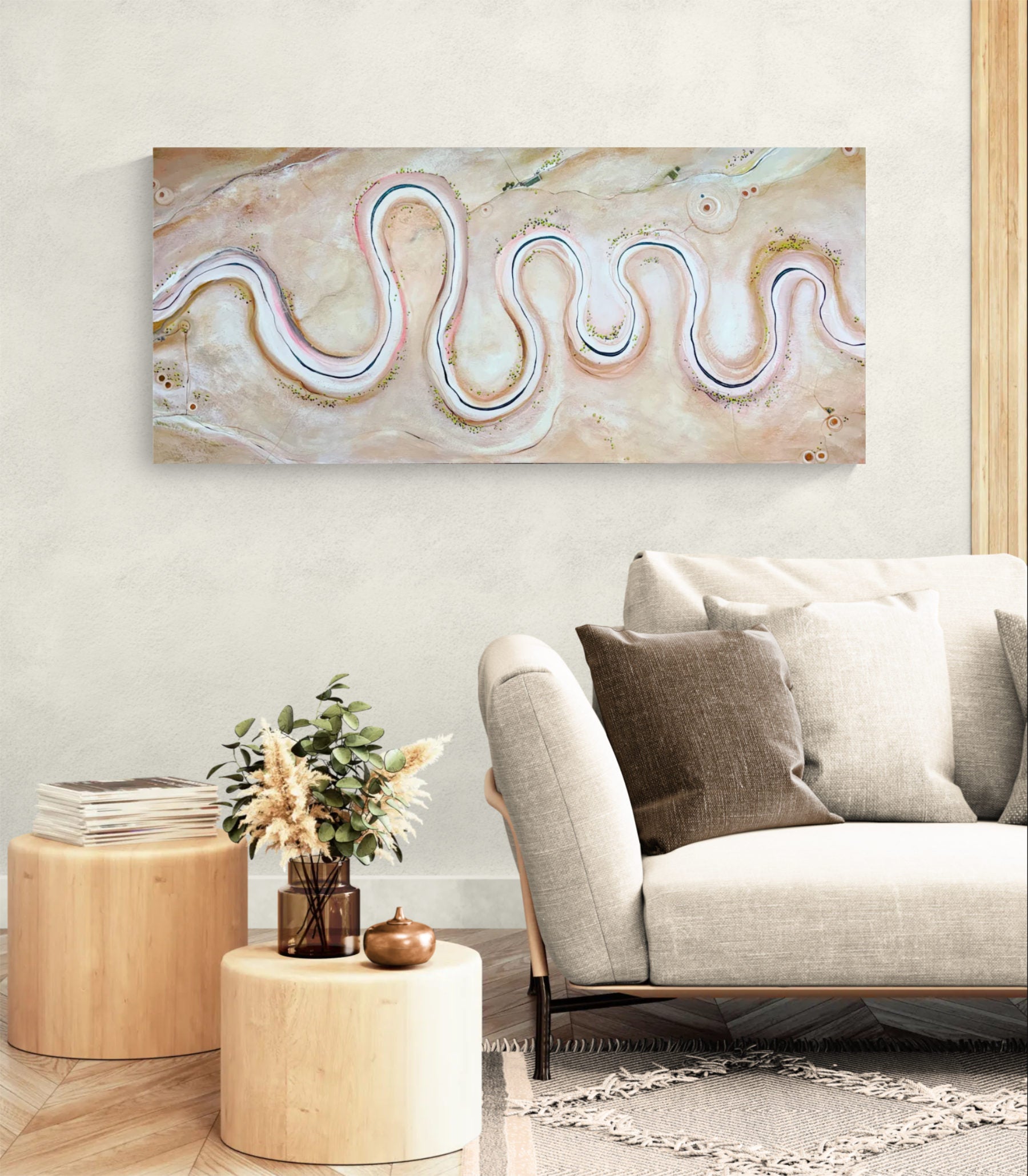 Tapestry Of Earth, original, textured modern contemporary aerial landscape by Tania Chanter, 160x70cm, acrylic on canvas., ready to hang.