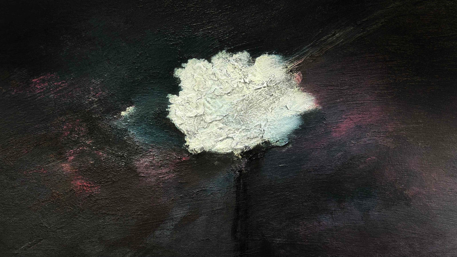 Close up of layers, texture and detail on The Cloud That Carried My Heart By Tania Chanter, original, acrylic on canvas, 90x120cm.