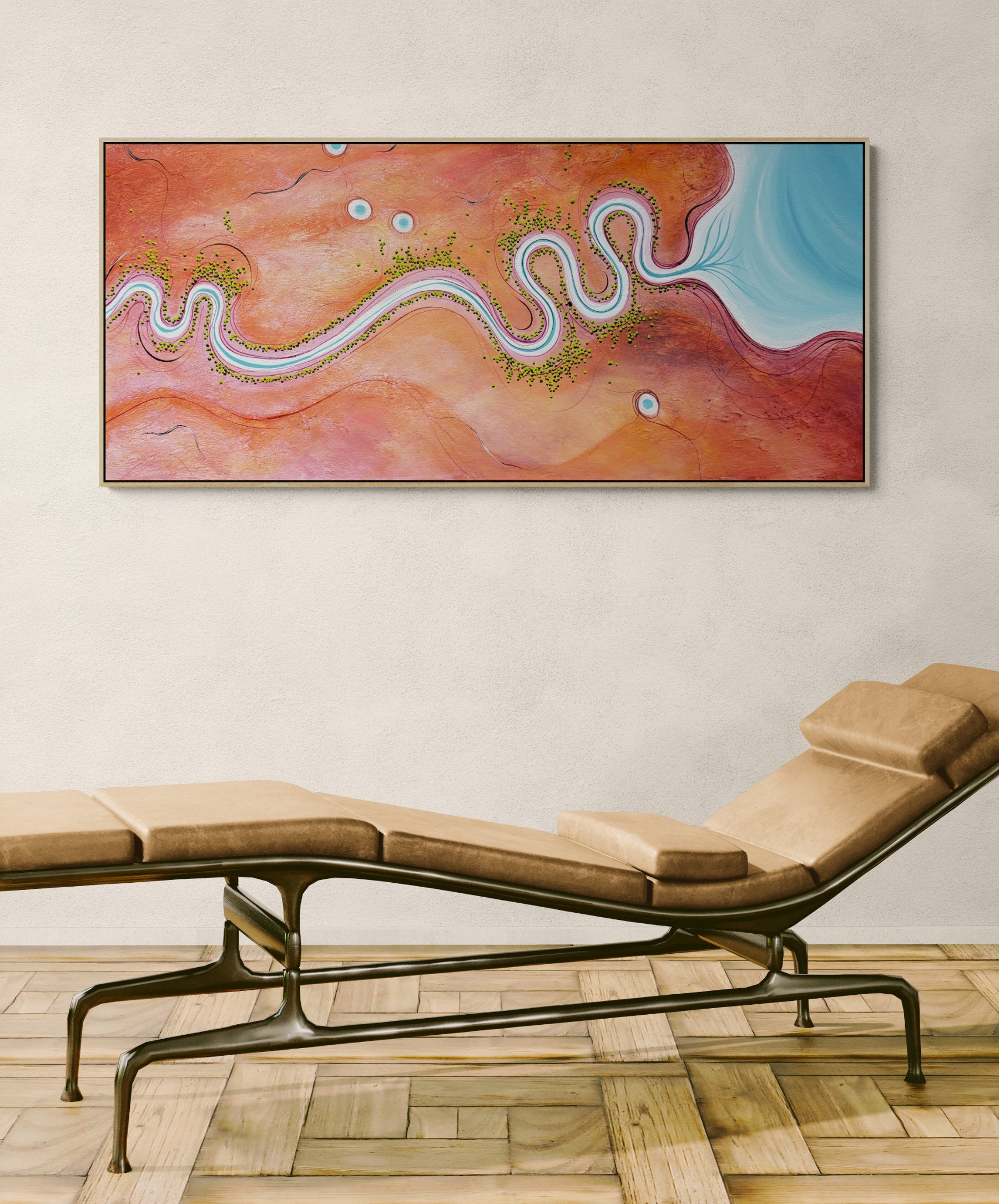 The Colour Of Belonging, original, by Australian artist Tania Chanter, textured, abstract aerial landscape, 160x70cm.