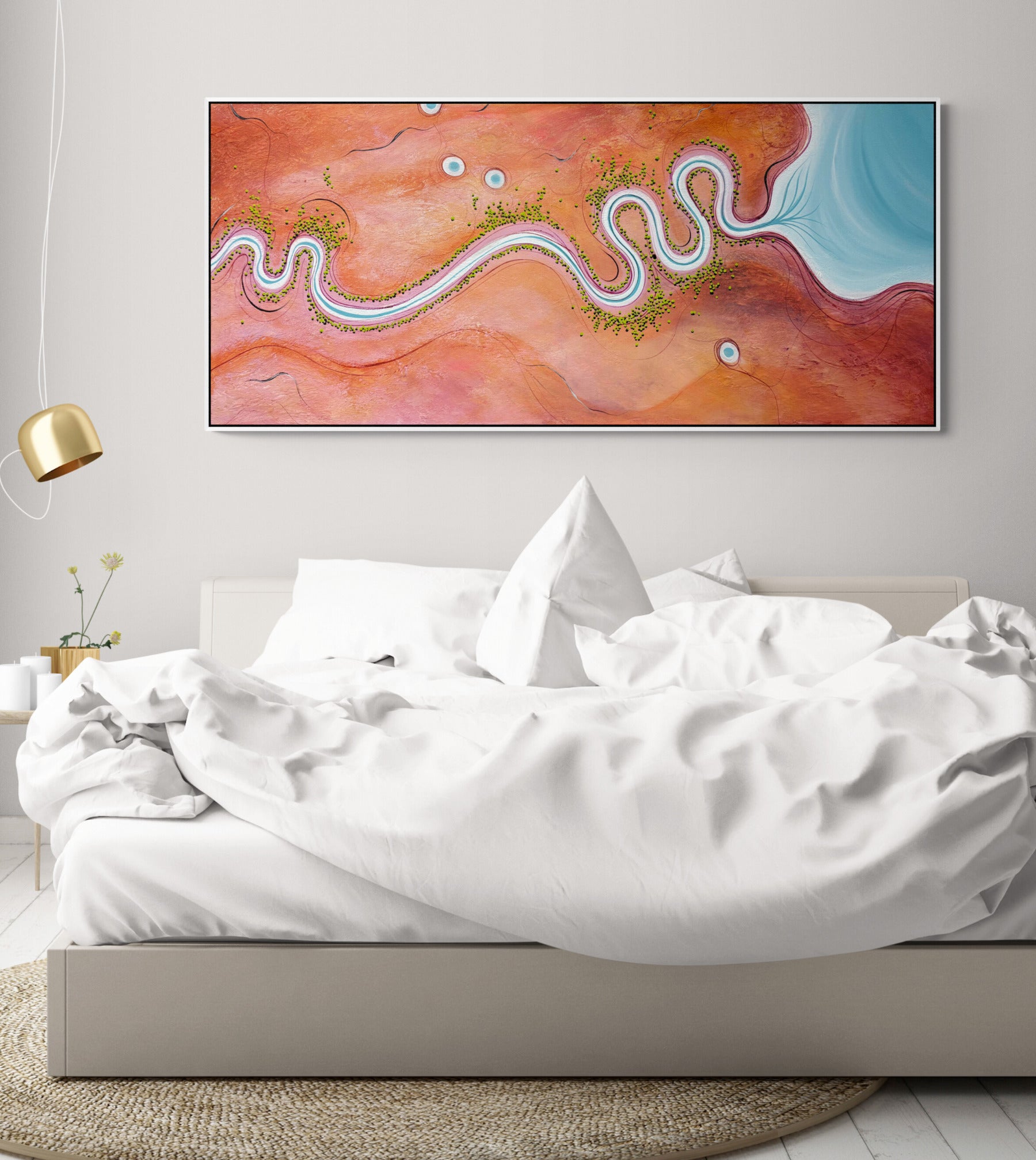 The Colour Of Belonging, original, by Australian artist Tania Chanter, textured, abstract aerial landscape, 160x70cm.