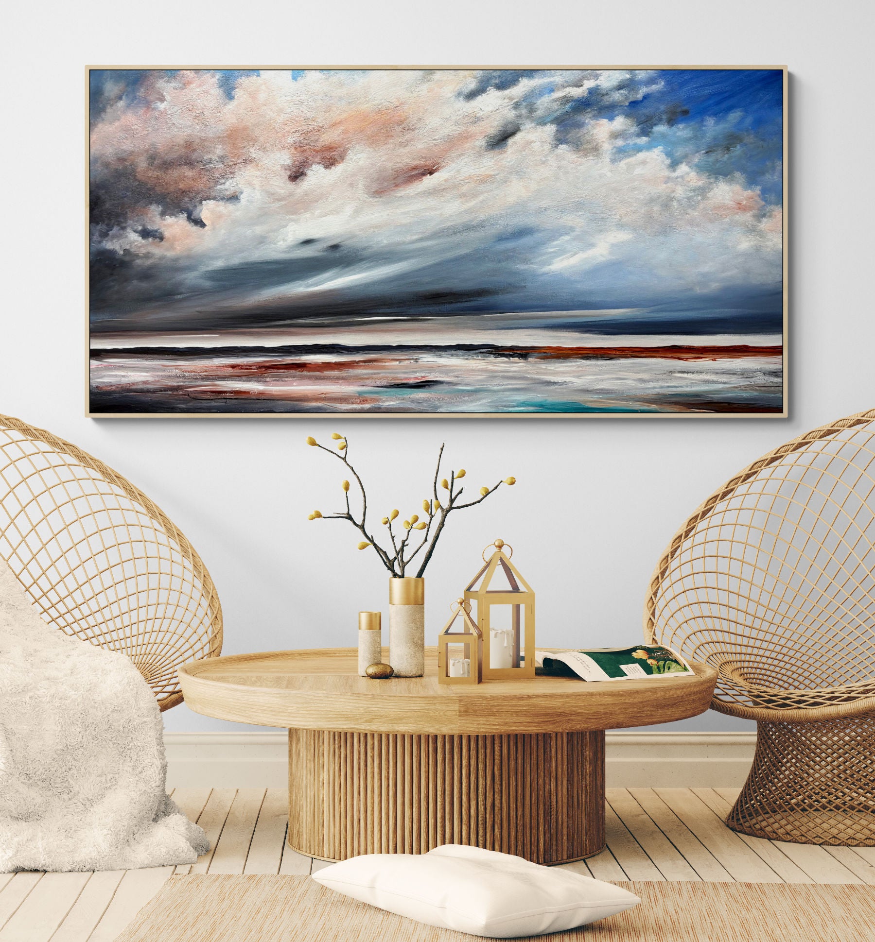 The Gathering Quiet by Australian artist Tania Chanter, original, acrylic on canvas, textured abstract seascape, 180x90cm.
