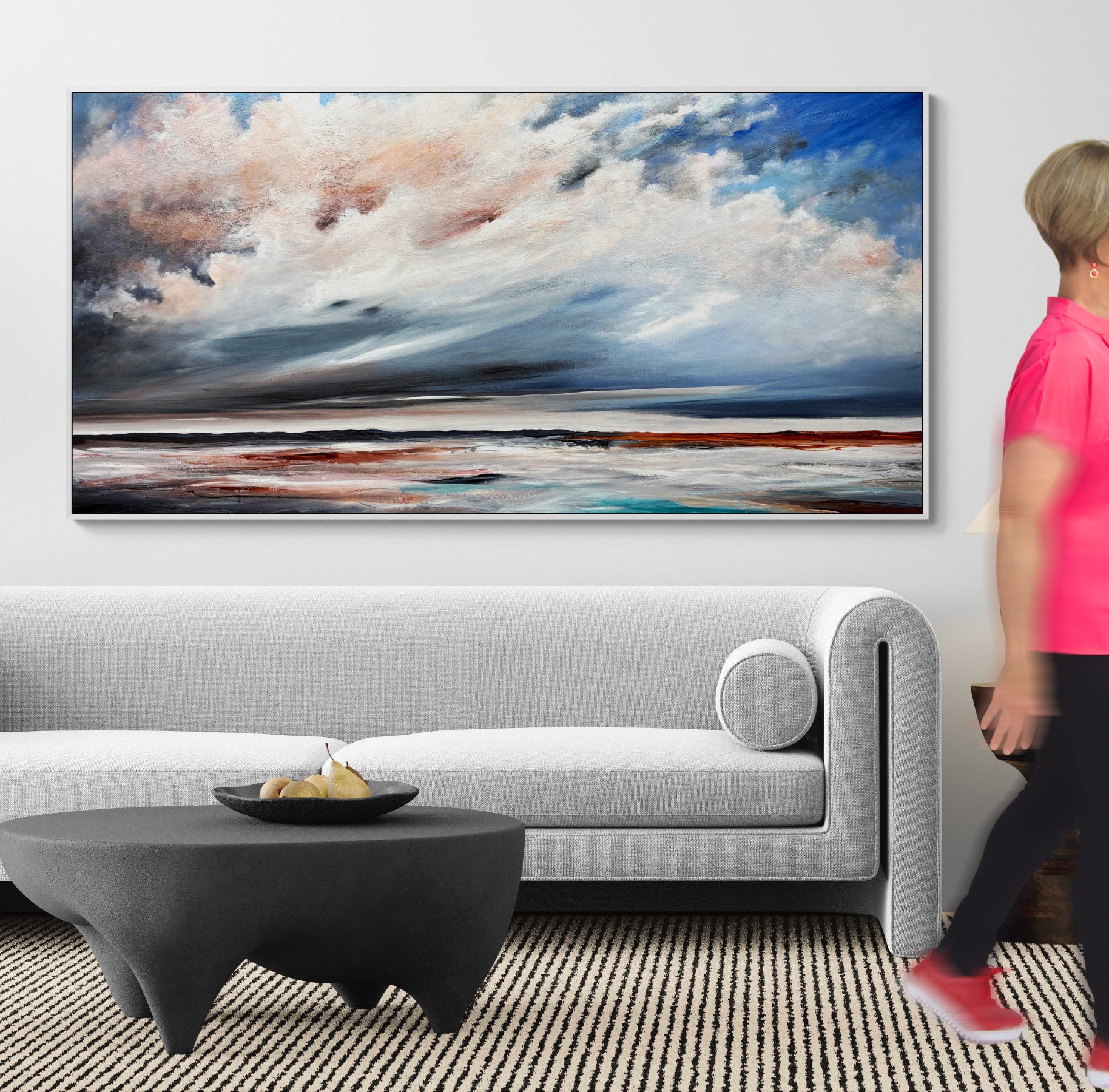 The Gathering Quiet by Australian artist Tania Chanter, original, acrylic on canvas, textured abstract seascape, 180x90cm.