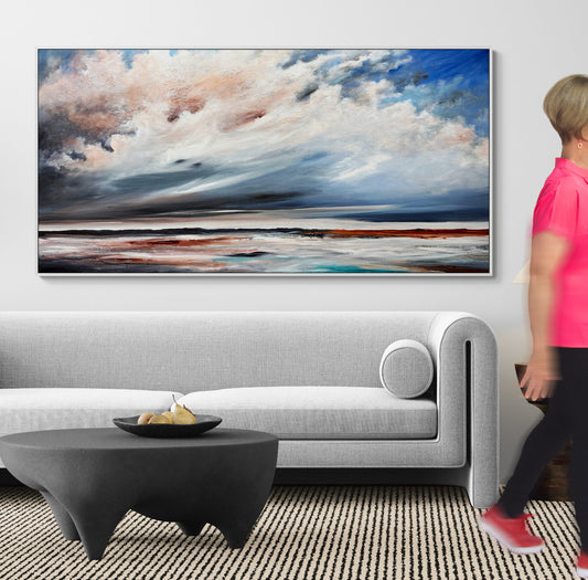 The Gathering Quiet by Australian artist Tania Chanter, original, acrylic on canvas, textured abstract seascape, 180x90cm.