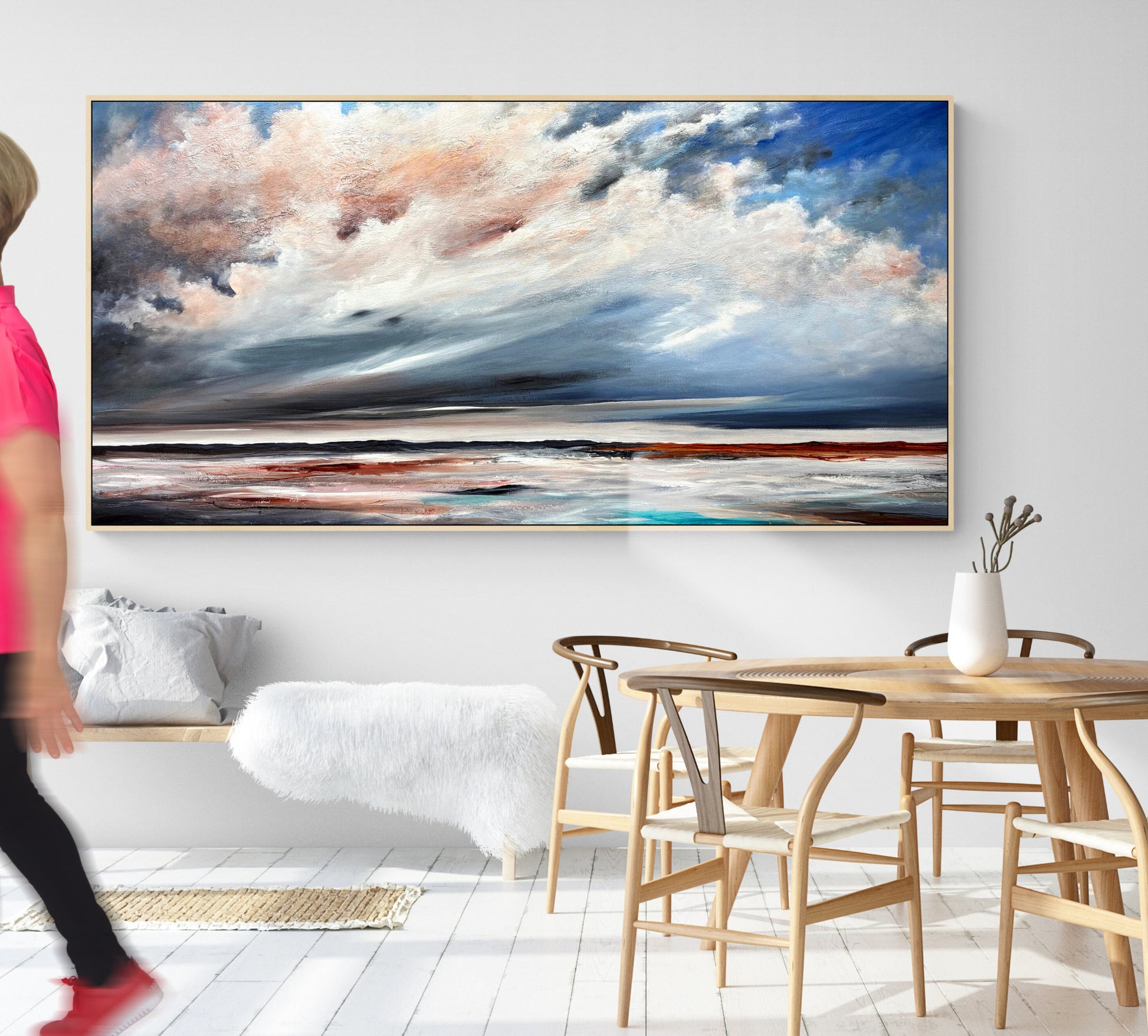 The Gathering Quiet by Australian artist Tania Chanter, original, acrylic on canvas, textured abstract seascape, 180x90cm.